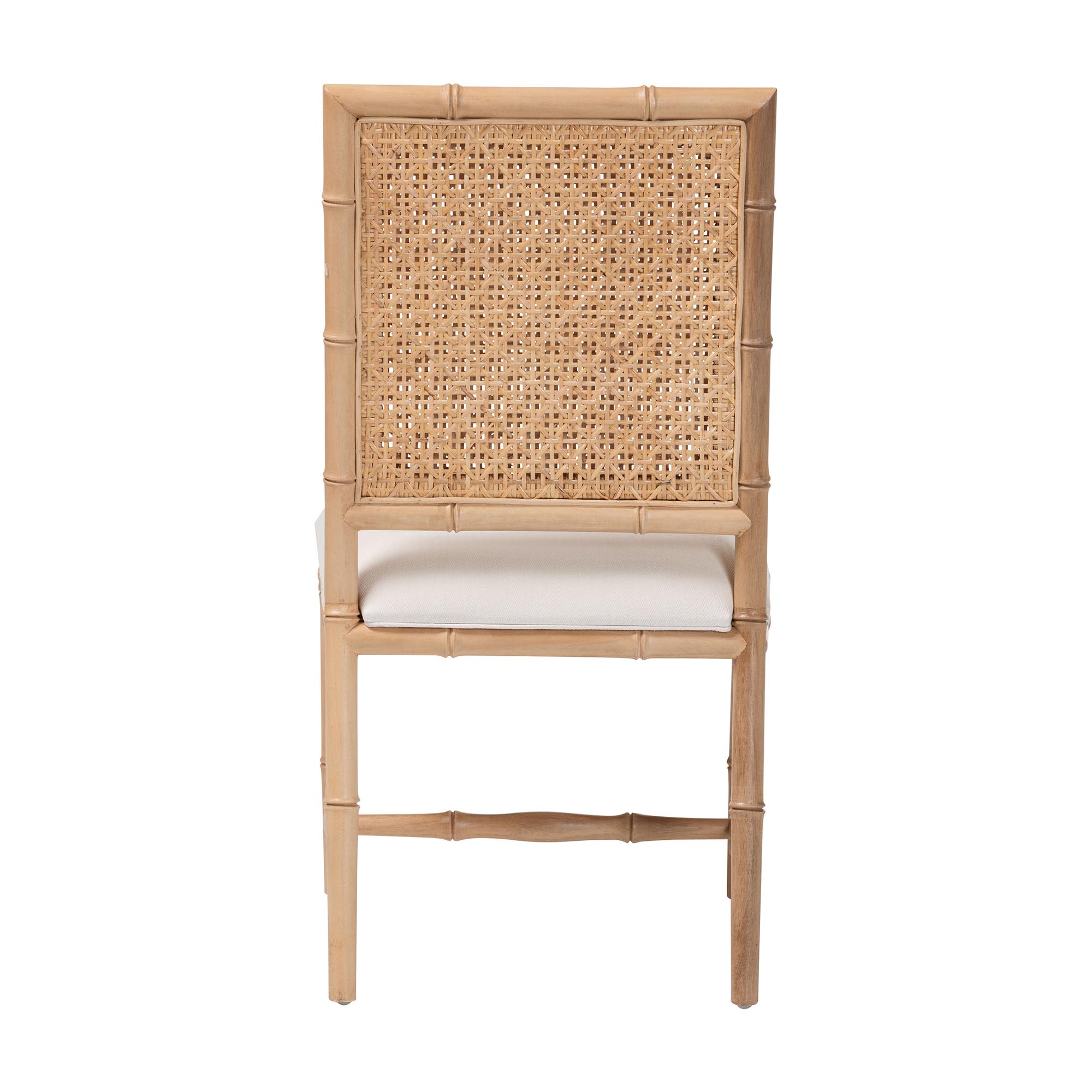 bali & pari Sandy Dining Chair - Crafted Wood and Natural Rattan Side Chair with Bamboo Motif and Upholstered Seat