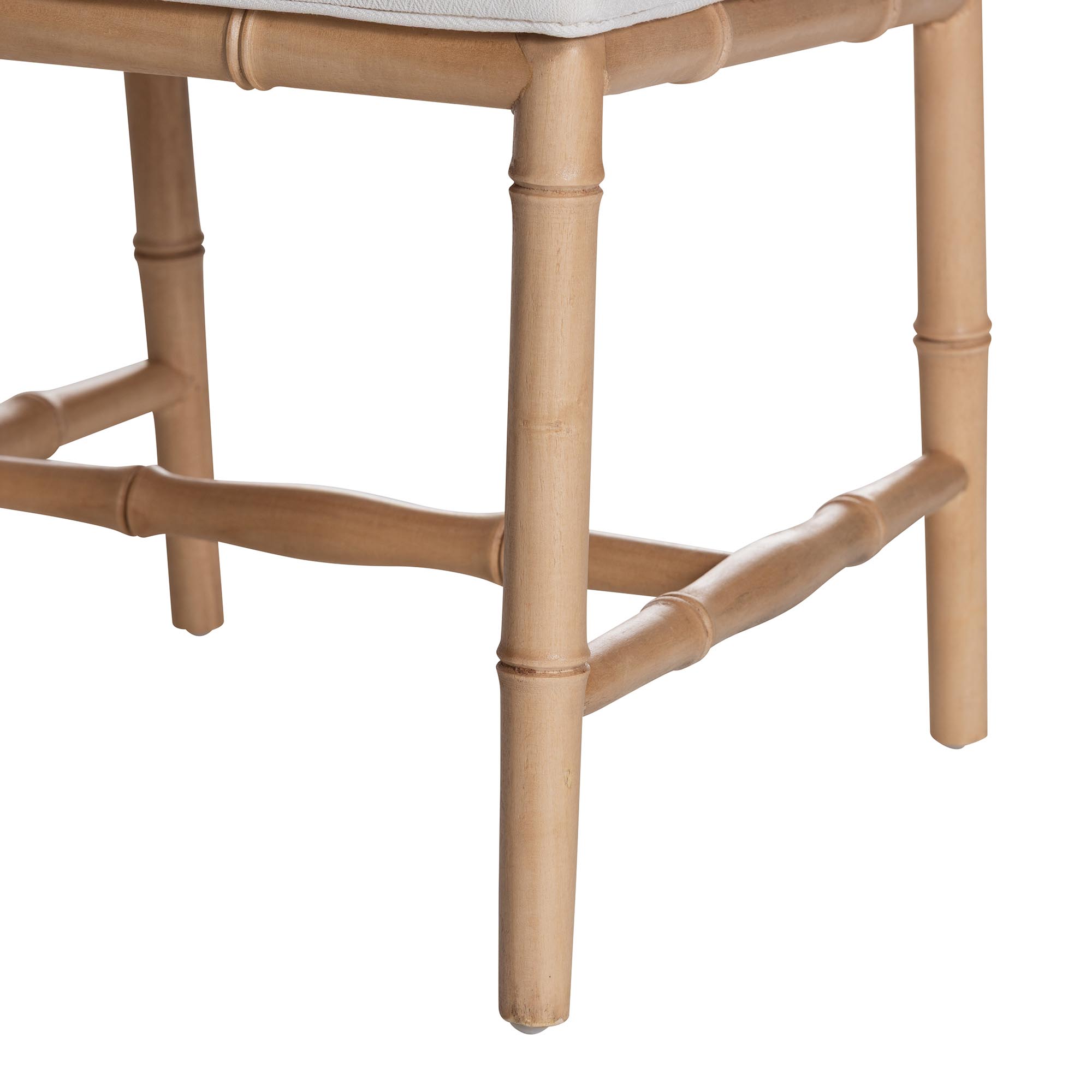 bali & pari Sandy Dining Chair - Crafted Wood and Natural Rattan Side Chair with Bamboo Motif and Upholstered Seat