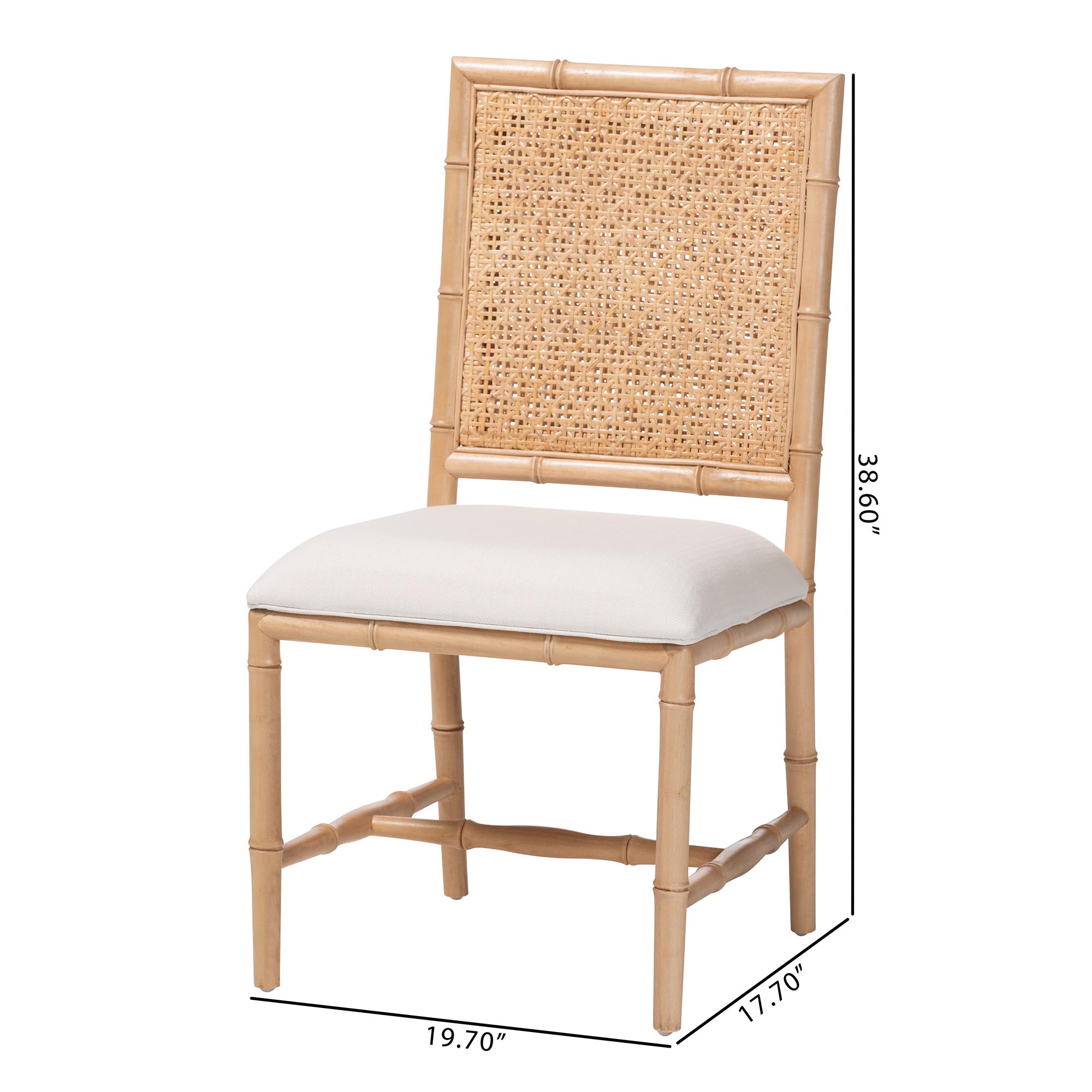 bali & pari Sandy Dining Chair - Crafted Wood and Natural Rattan Side Chair with Bamboo Motif and Upholstered Seat