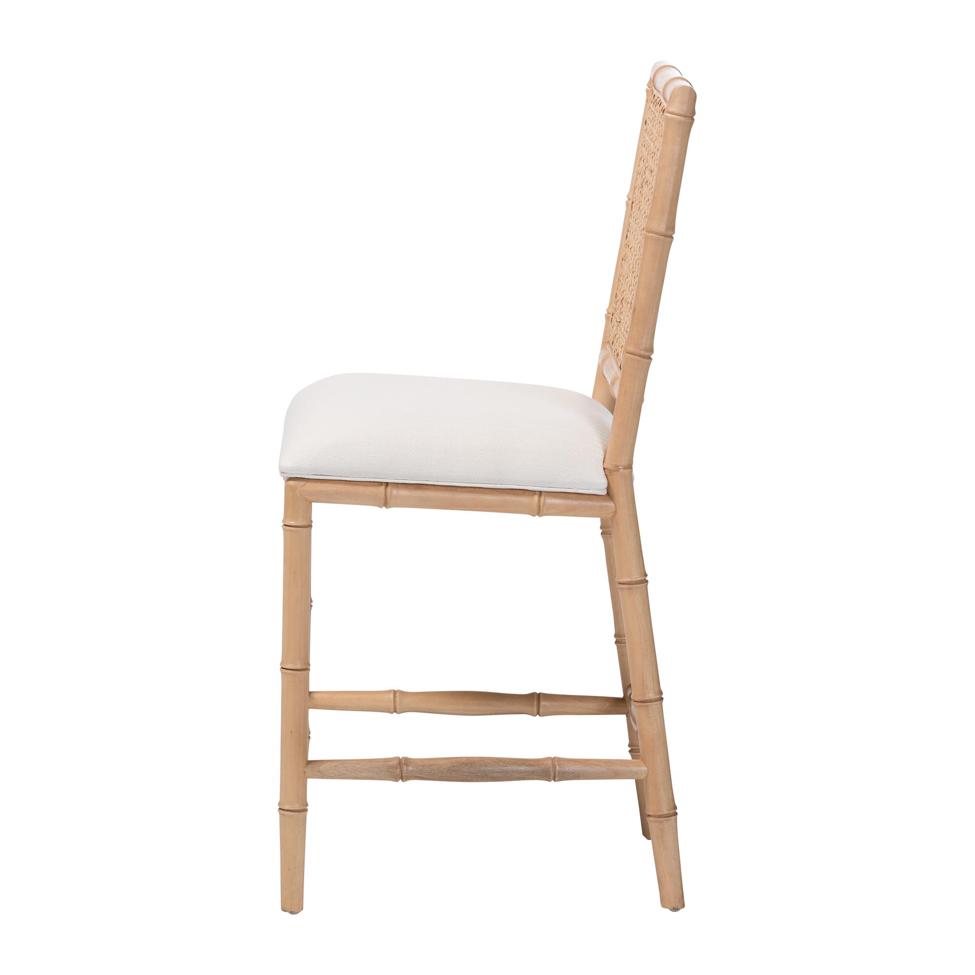 bali & pari Sandy Counter Stool - Crafted Wood and Natural Rattan Lounge Seating with Bamboo Motif and Upholstered Seat