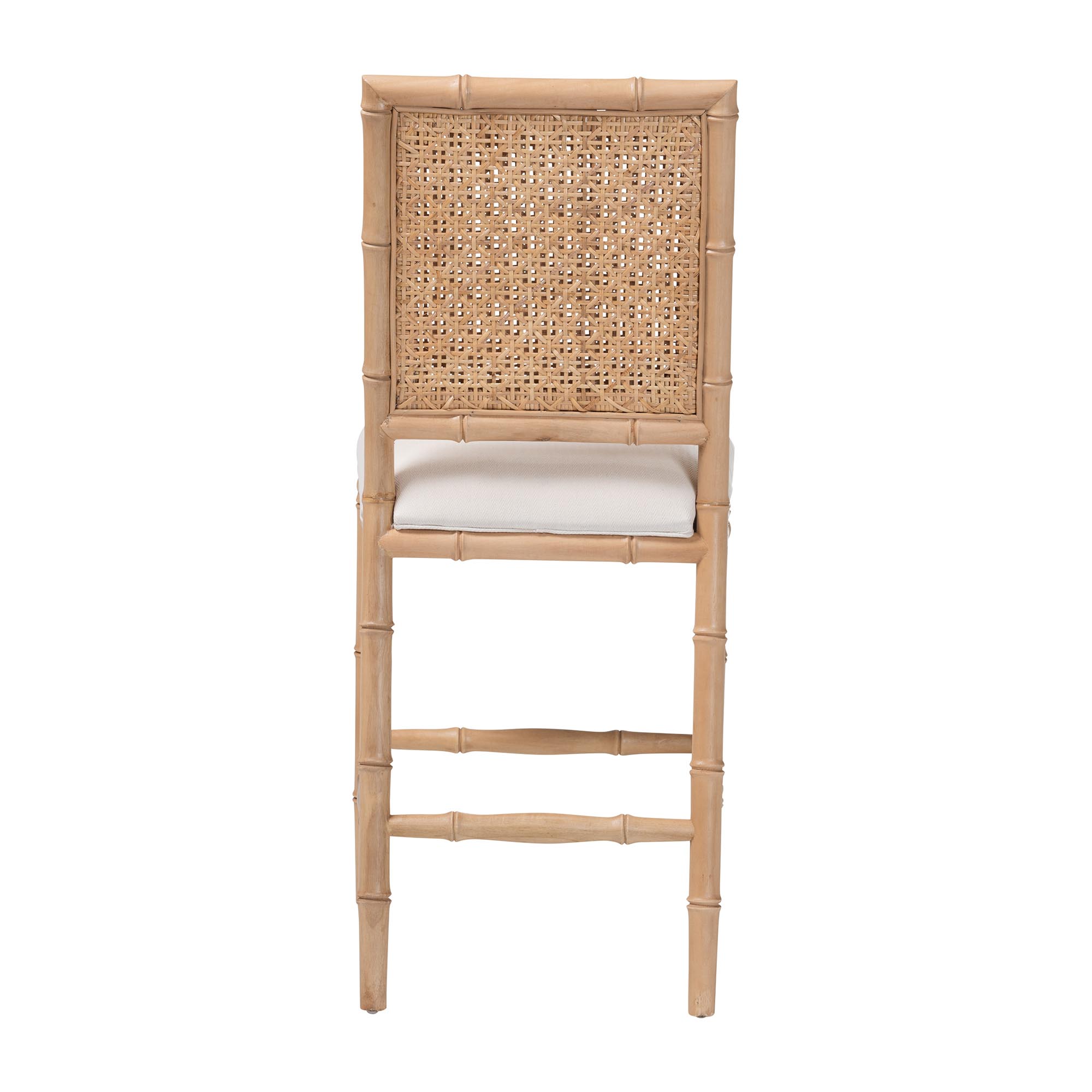 bali & pari Sandy Counter Stool - Crafted Wood and Natural Rattan Lounge Seating with Bamboo Motif and Upholstered Seat