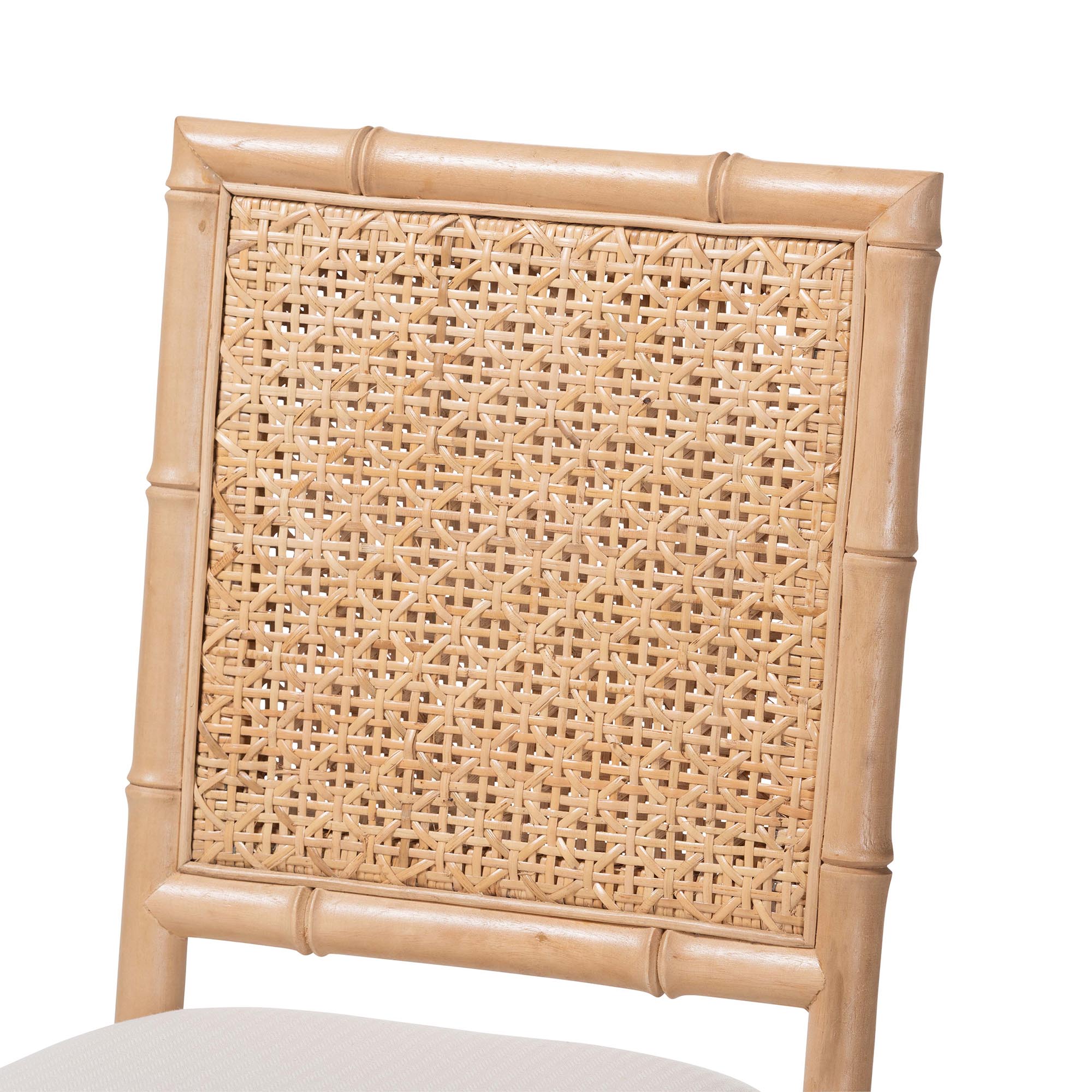 bali & pari Sandy Counter Stool - Crafted Wood and Natural Rattan Lounge Seating with Bamboo Motif and Upholstered Seat
