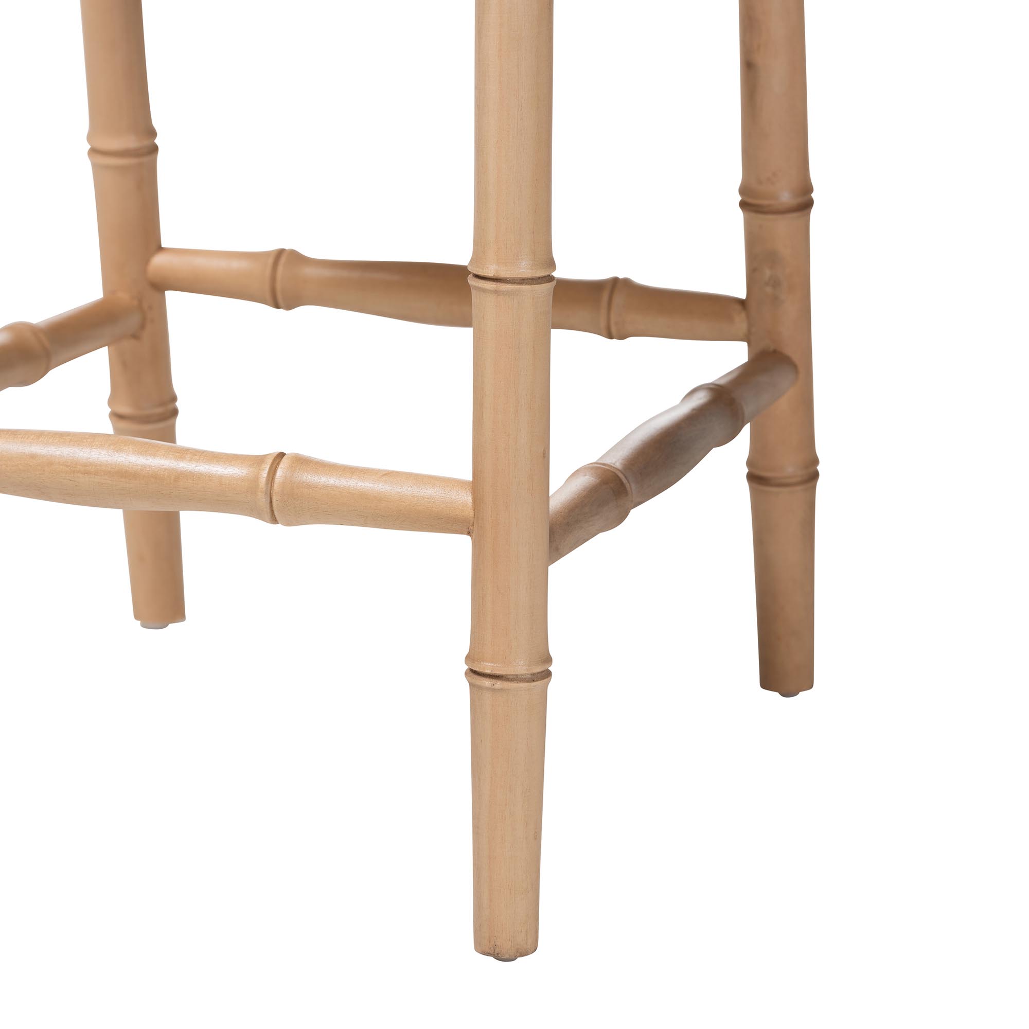 bali & pari Sandy Counter Stool - Crafted Wood and Natural Rattan Lounge Seating with Bamboo Motif and Upholstered Seat