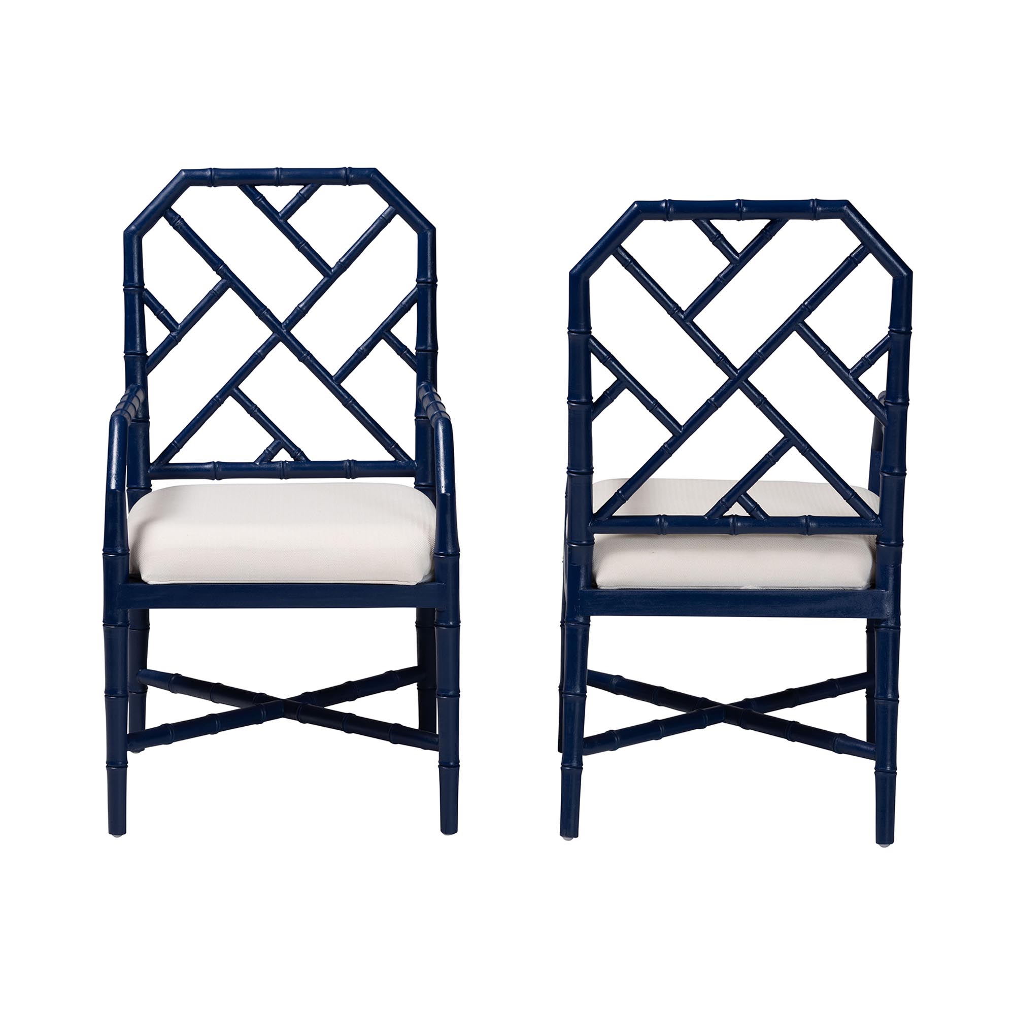 bali & pari Sergio Wood 2-Piece Dining Chair Set - Chippendale Side Chair with Bamboo Motif and Upholstered Seat Cushion, Navy Blue