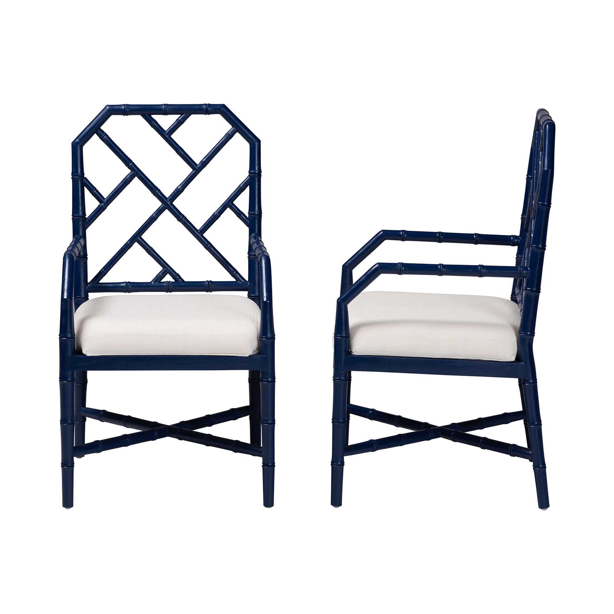 bali & pari Sergio Wood 2-Piece Dining Chair Set - Chippendale Side Chair with Bamboo Motif and Upholstered Seat Cushion, Navy Blue