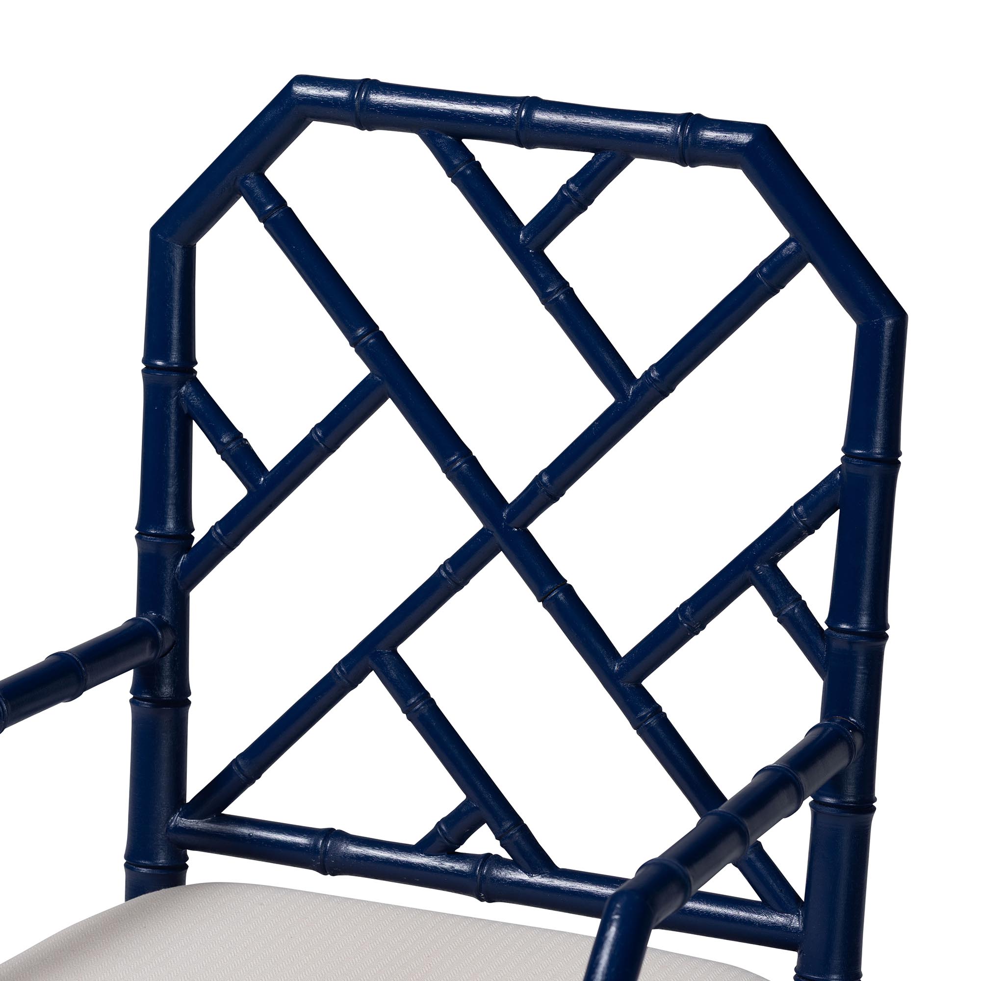 bali & pari Sergio Wood 2-Piece Dining Chair Set - Chippendale Side Chair with Bamboo Motif and Upholstered Seat Cushion, Navy Blue