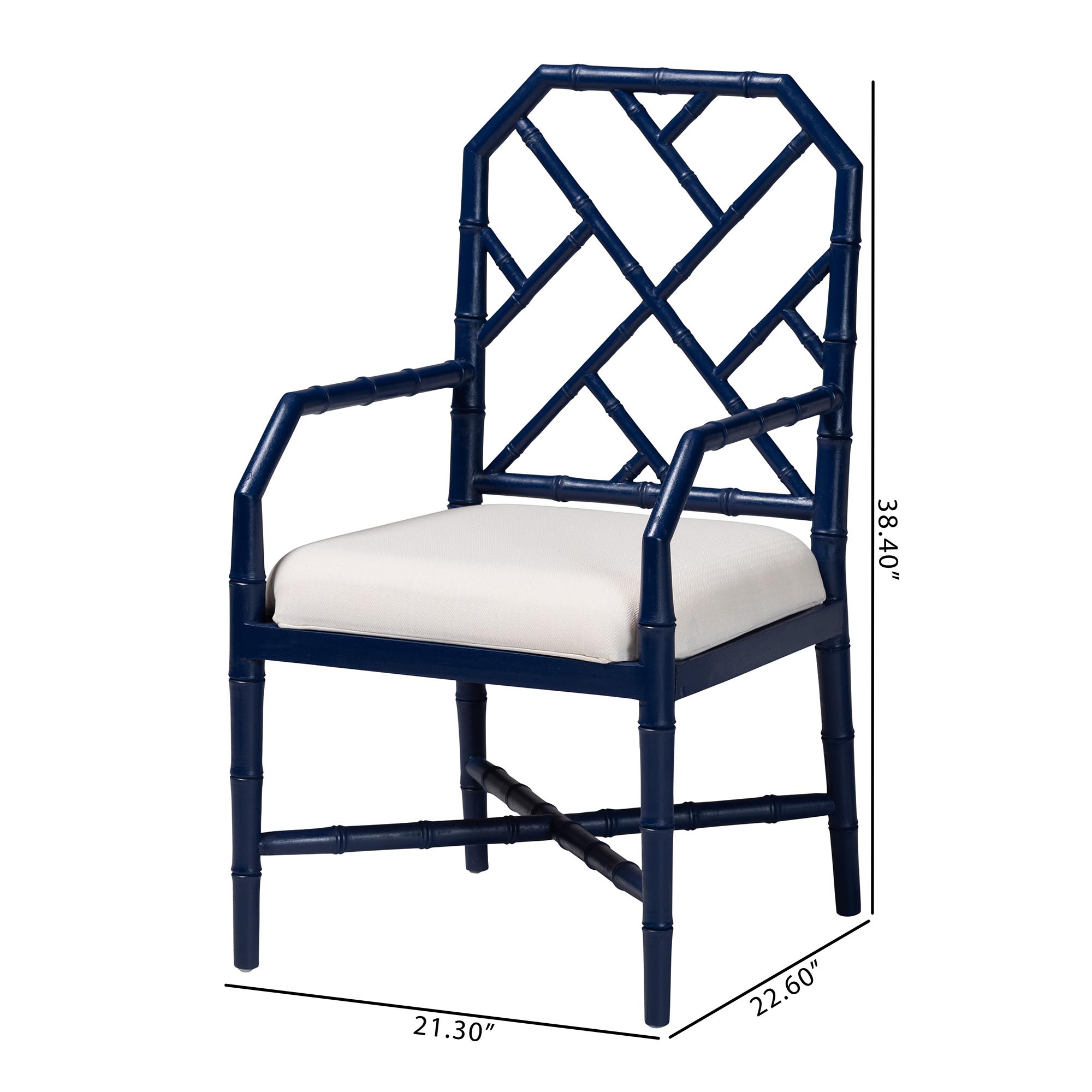 bali & pari Sergio Wood 2-Piece Dining Chair Set - Chippendale Side Chair with Bamboo Motif and Upholstered Seat Cushion, Navy Blue