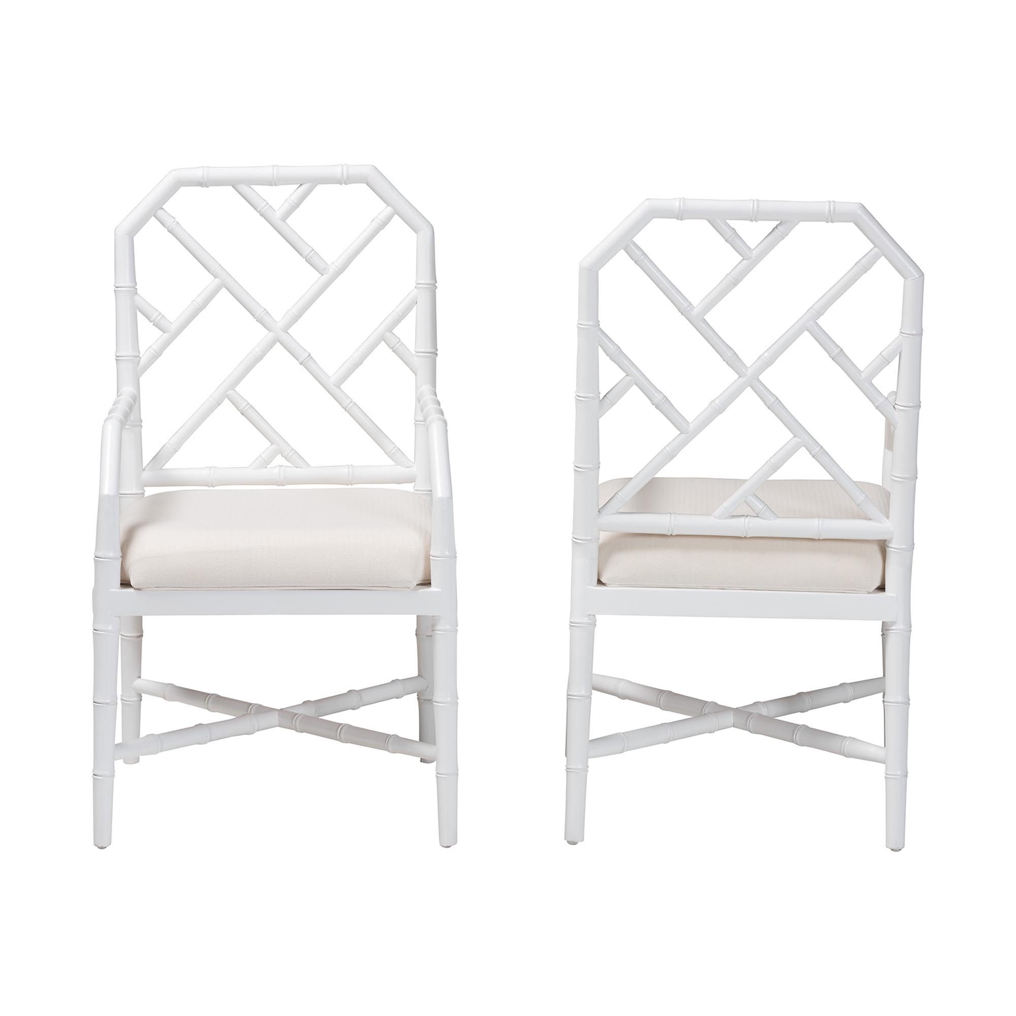 bali & pari Sergio Wood 2-Piece Dining Chair Set - Chippendale Side Chair with Bamboo Motif and Upholstered Seat Cushion, White