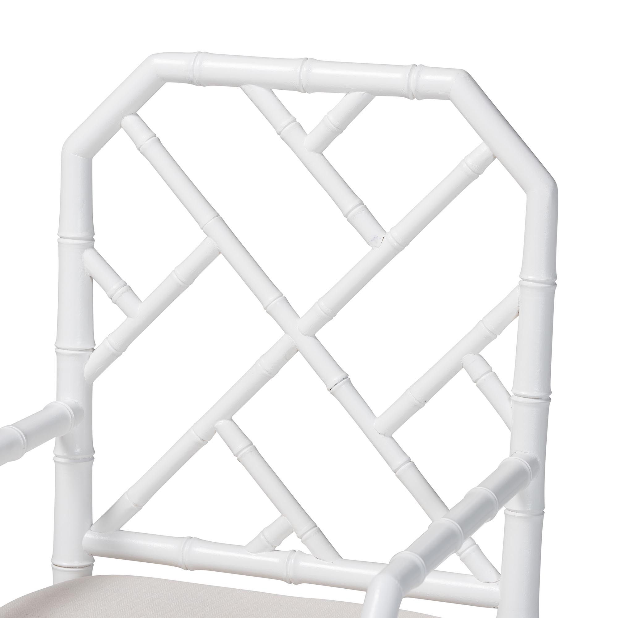 bali & pari Sergio Wood 2-Piece Dining Chair Set - Chippendale Side Chair with Bamboo Motif and Upholstered Seat Cushion, White
