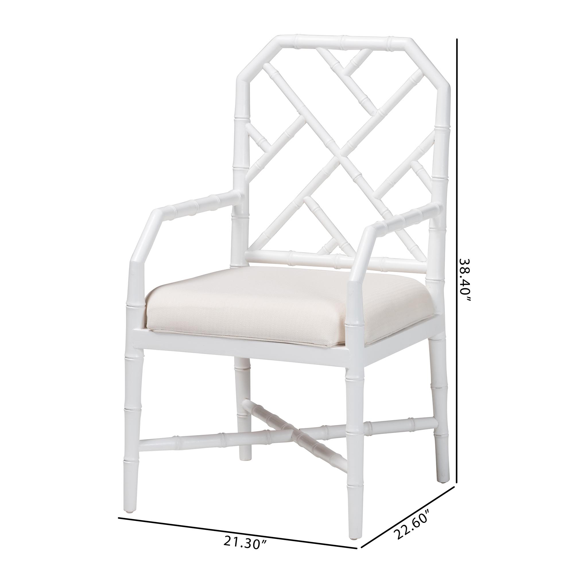bali & pari Sergio Wood 2-Piece Dining Chair Set - Chippendale Side Chair with Bamboo Motif and Upholstered Seat Cushion, White