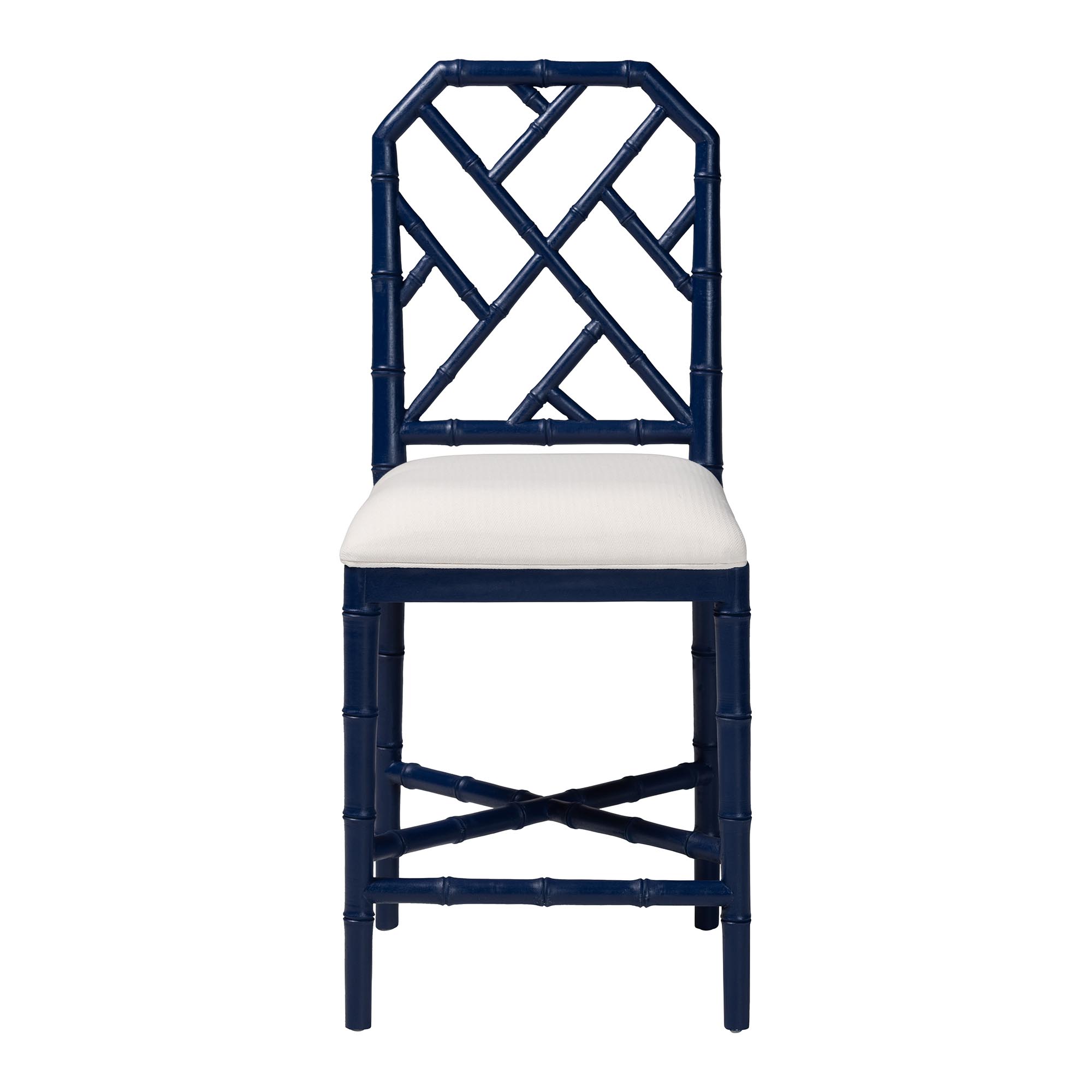 bali & pari Sergio Wood Counter Stool - Chippendale Kitchen Island Seating with Bamboo Motif and Upholstered Seat Cushion, Navy Blue