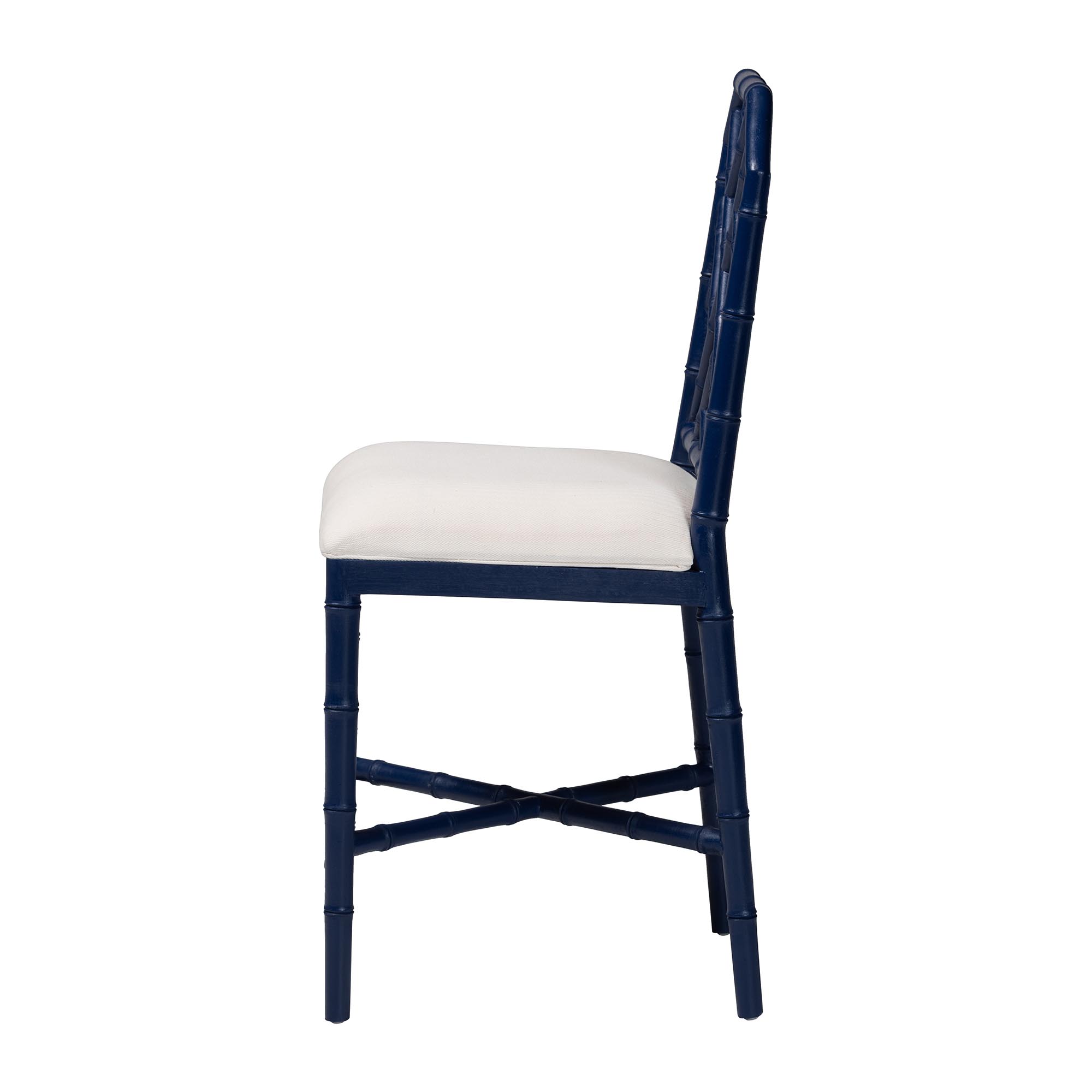 bali & pari Sergio Wood Counter Stool - Chippendale Kitchen Island Seating with Bamboo Motif and Upholstered Seat Cushion, Navy Blue