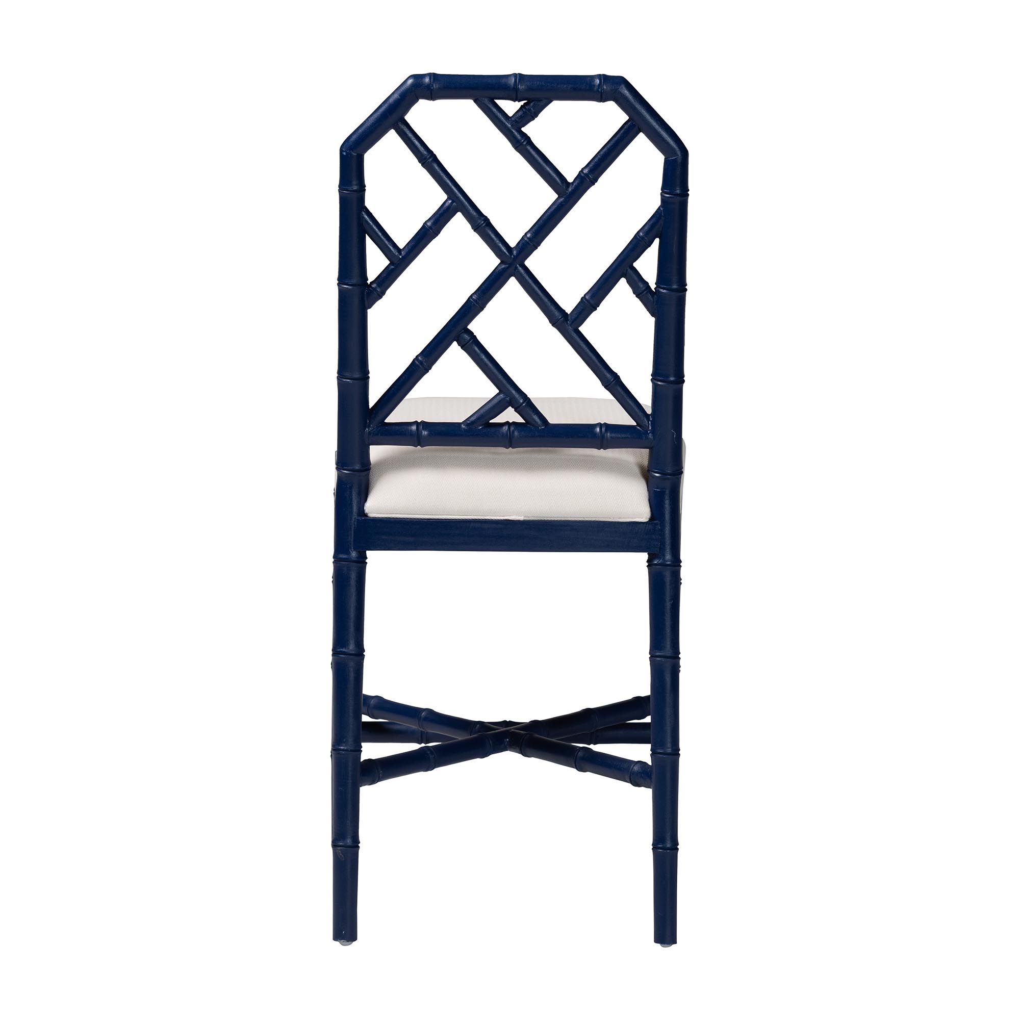bali & pari Sergio Wood Counter Stool - Chippendale Kitchen Island Seating with Bamboo Motif and Upholstered Seat Cushion, Navy Blue