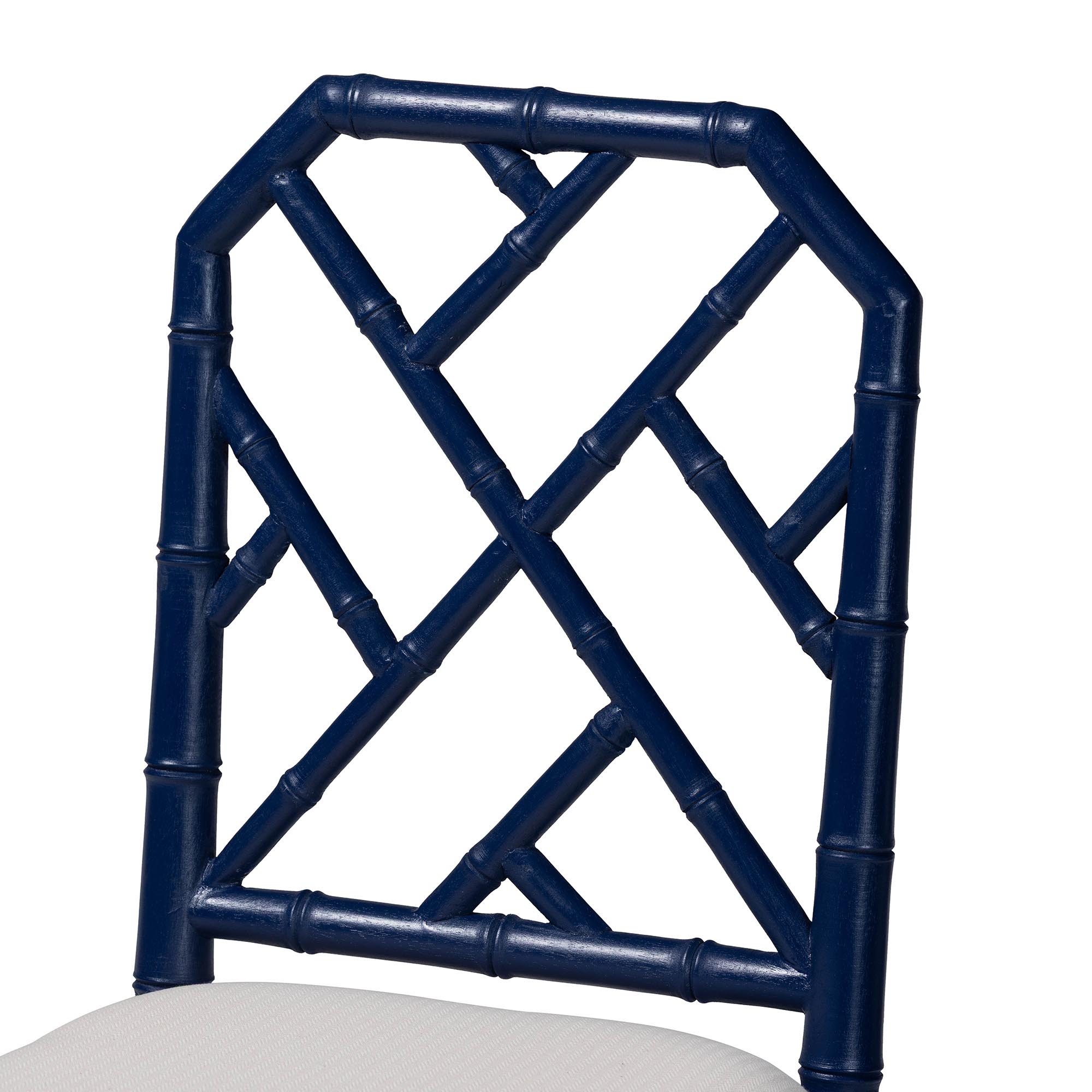 bali & pari Sergio Wood Counter Stool - Chippendale Kitchen Island Seating with Bamboo Motif and Upholstered Seat Cushion, Navy Blue