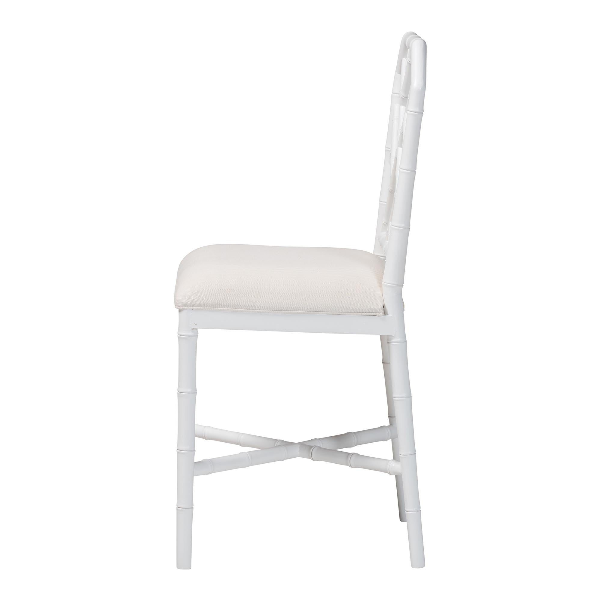 bali & pari Sergio Wood Counter Stool - Chippendale Kitchen Island Seating with Bamboo Motif and Upholstered Seat Cushion, White