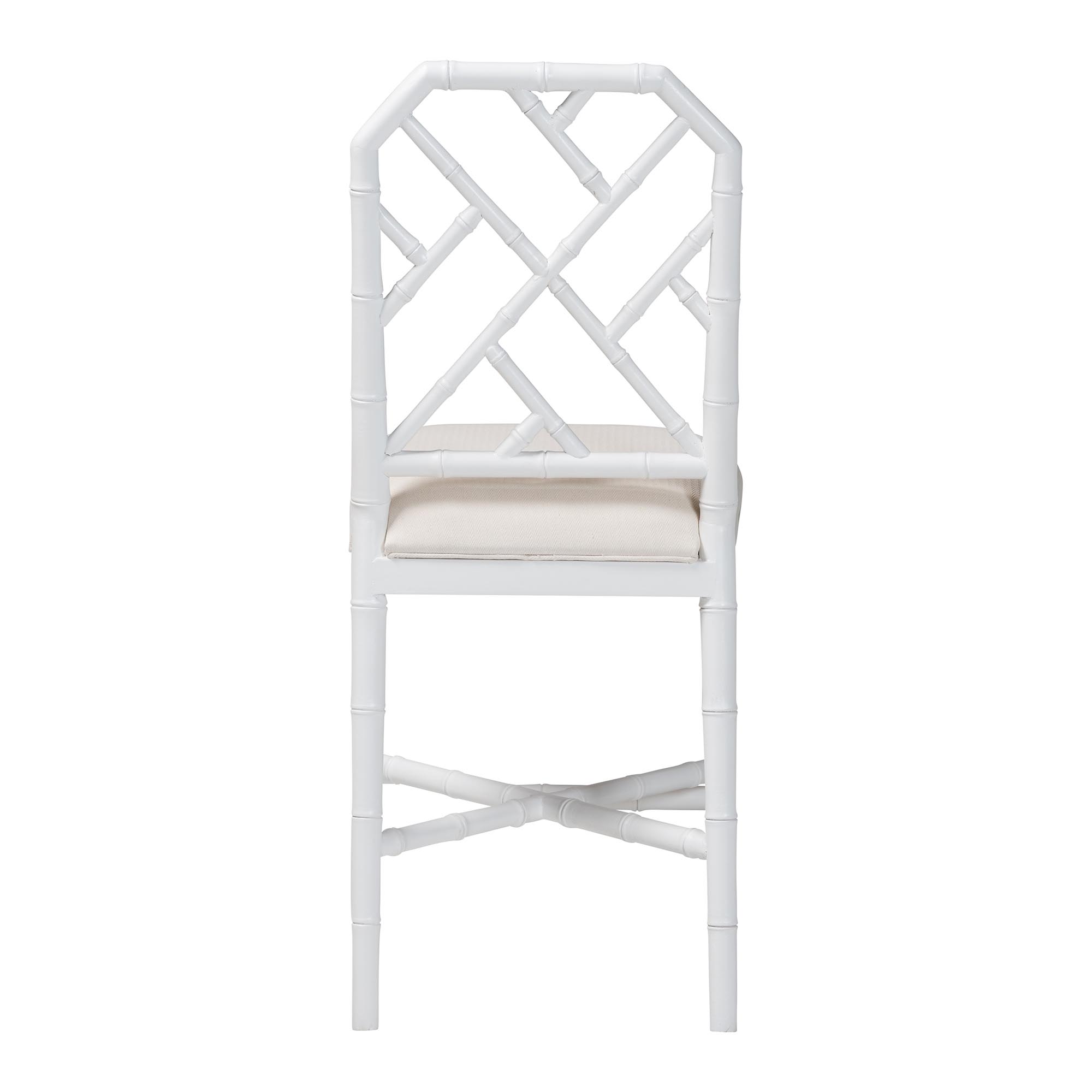 bali & pari Sergio Wood Counter Stool - Chippendale Kitchen Island Seating with Bamboo Motif and Upholstered Seat Cushion, White