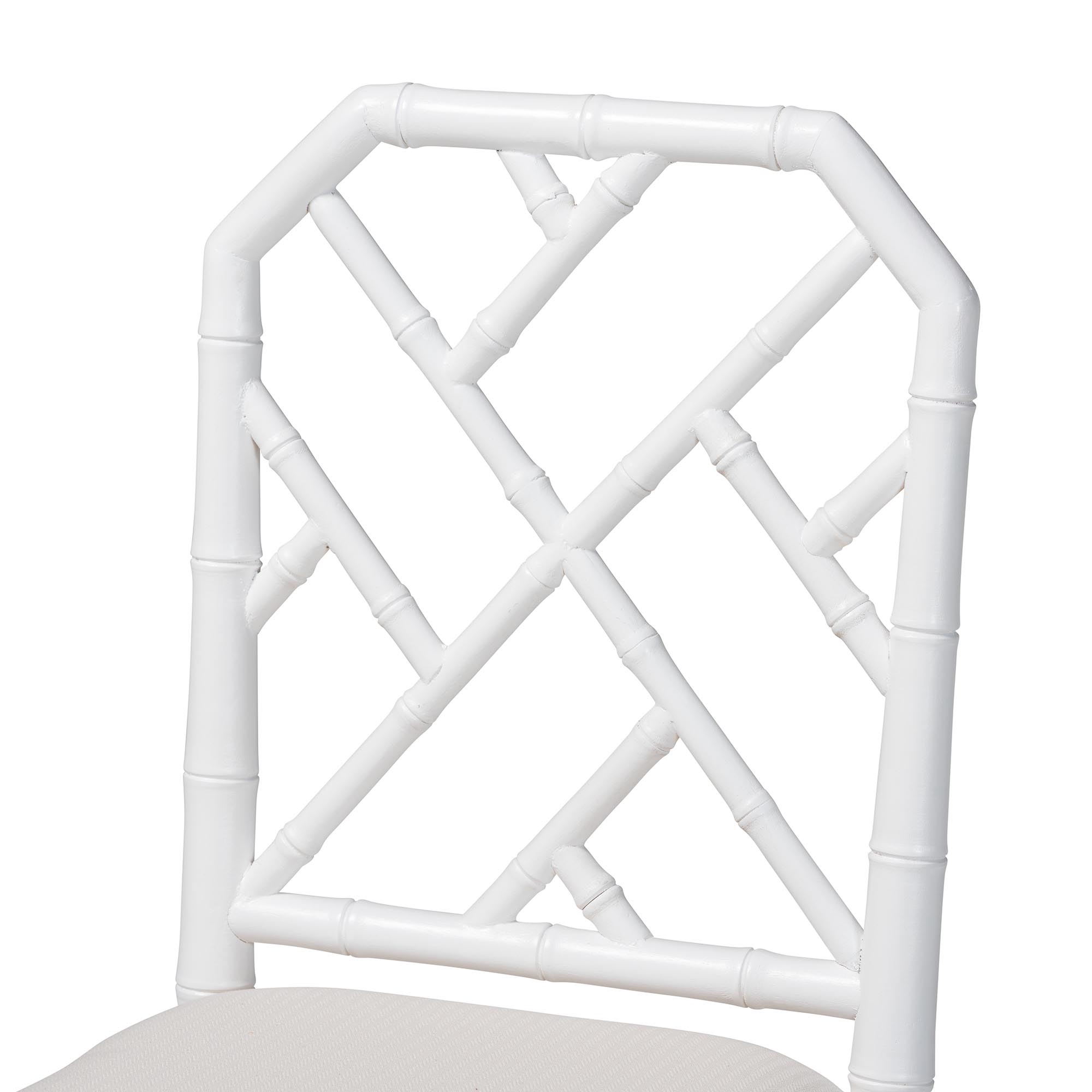 bali & pari Sergio Wood Counter Stool - Chippendale Kitchen Island Seating with Bamboo Motif and Upholstered Seat Cushion, White