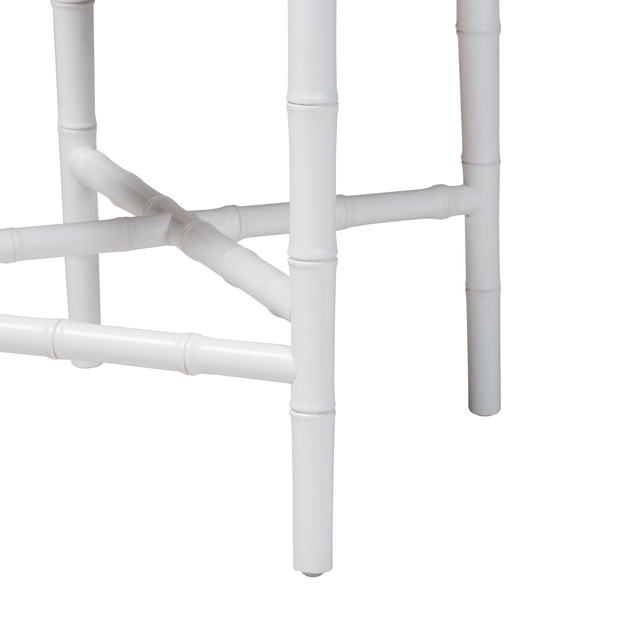 bali & pari Sergio Wood Counter Stool - Chippendale Kitchen Island Seating with Bamboo Motif and Upholstered Seat Cushion, White