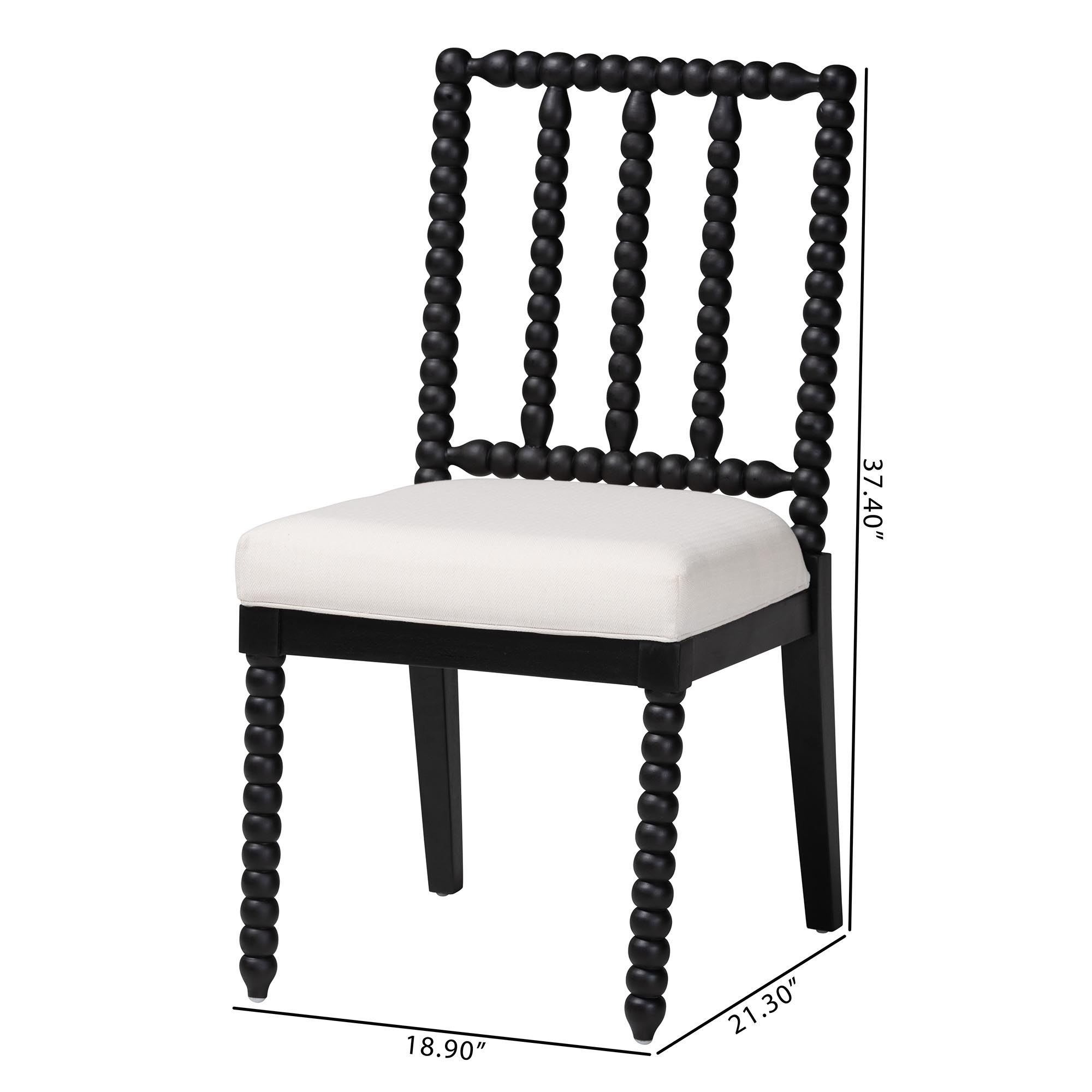 bali & pari Deya Bobbin Dining Chair - Wood Side Chair with Upholstered Seat and Spindle Backrest, Black