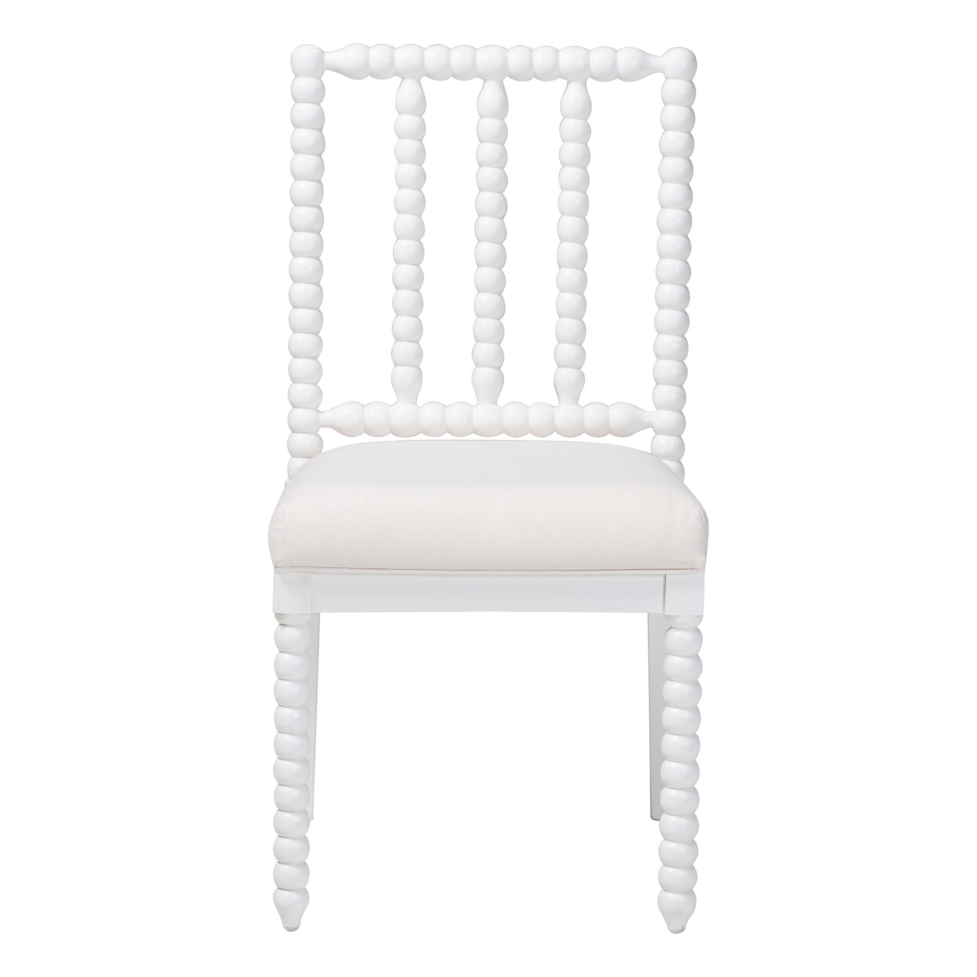 bali & pari Deya Bobbin Dining Chair - Wood Side Chair with Upholstered Seat and Spindle Backrest, White