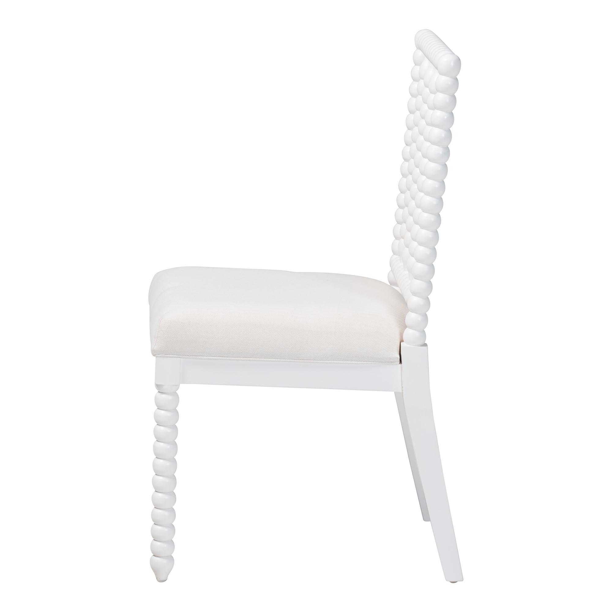 bali & pari Deya Bobbin Dining Chair - Wood Side Chair with Upholstered Seat and Spindle Backrest, White