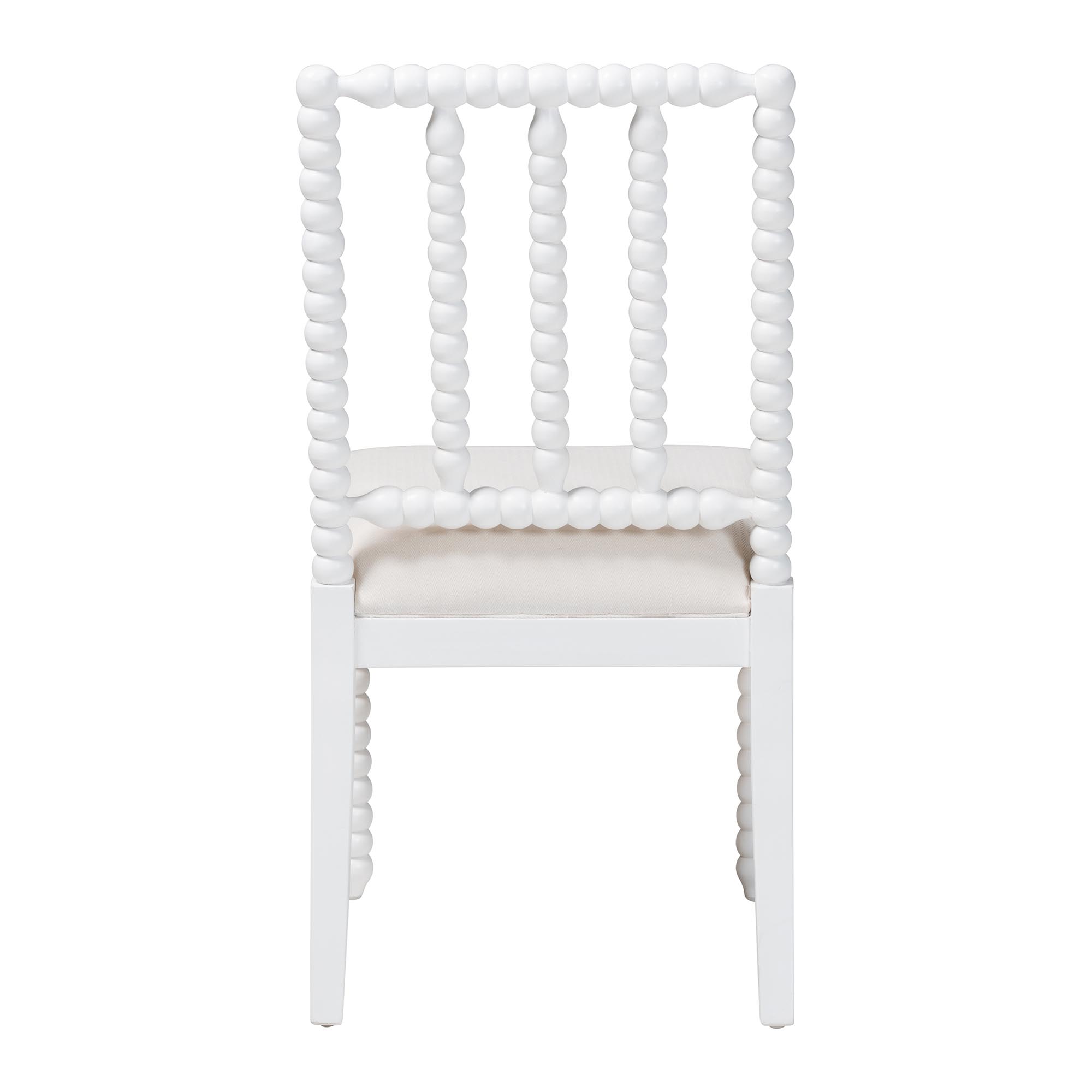 bali & pari Deya Bobbin Dining Chair - Wood Side Chair with Upholstered Seat and Spindle Backrest, White