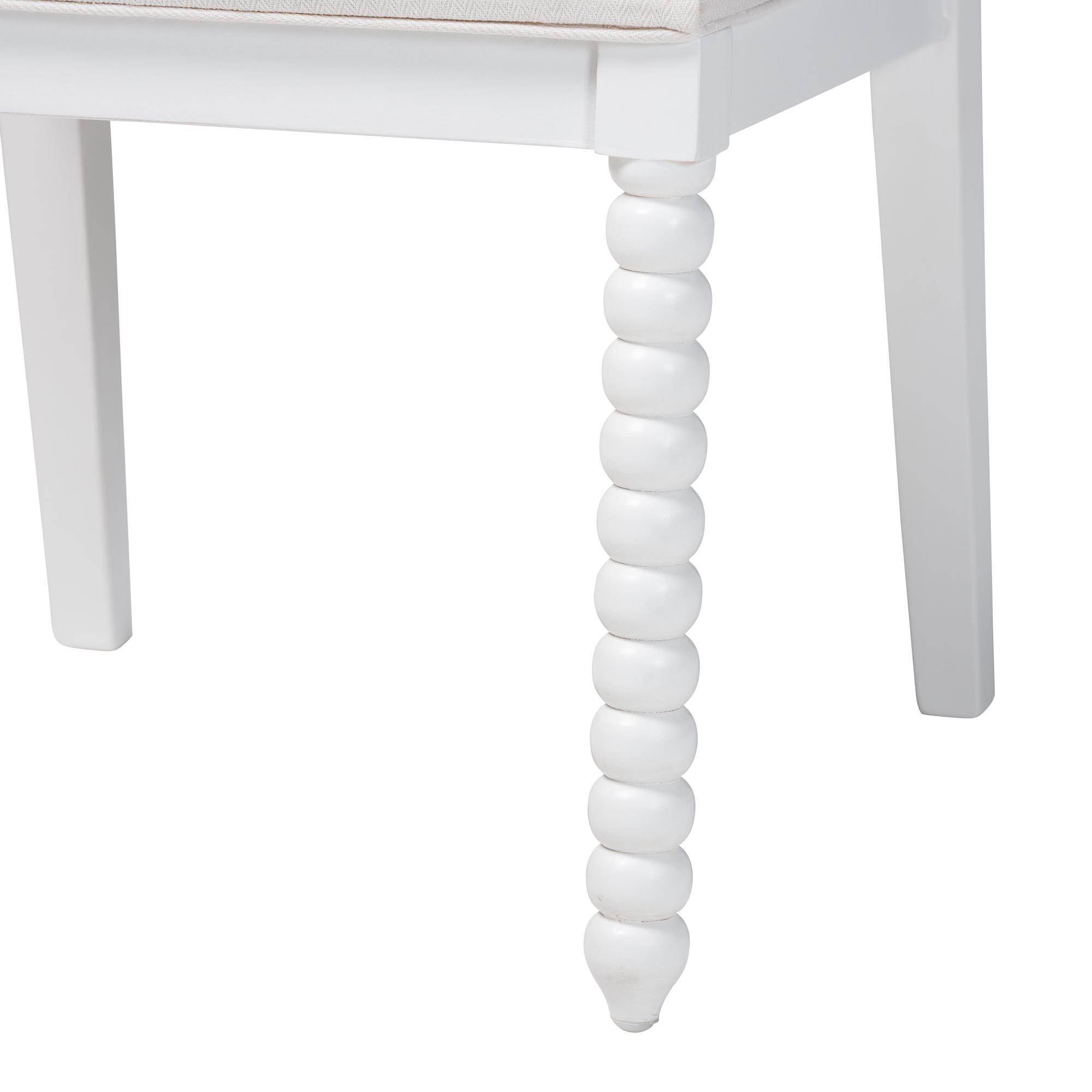 bali & pari Deya Bobbin Dining Chair - Wood Side Chair with Upholstered Seat and Spindle Backrest, White