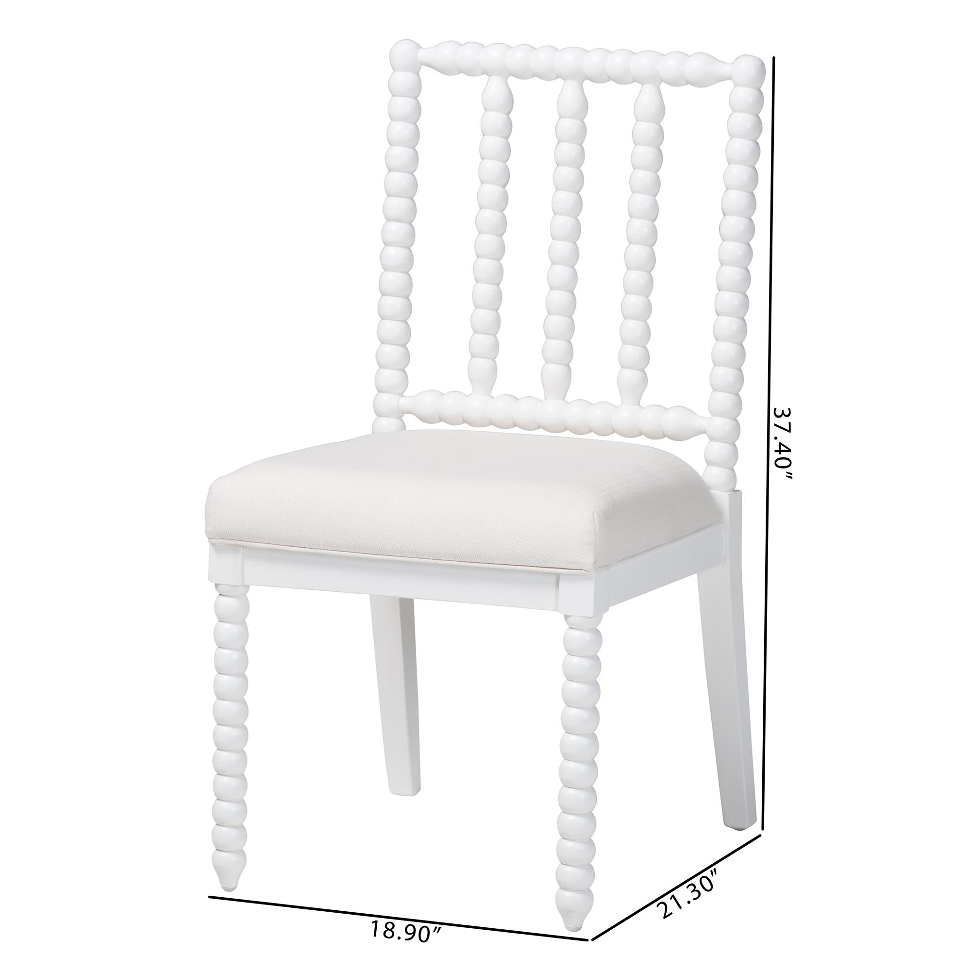 bali & pari Deya Bobbin Dining Chair - Wood Side Chair with Upholstered Seat and Spindle Backrest, White