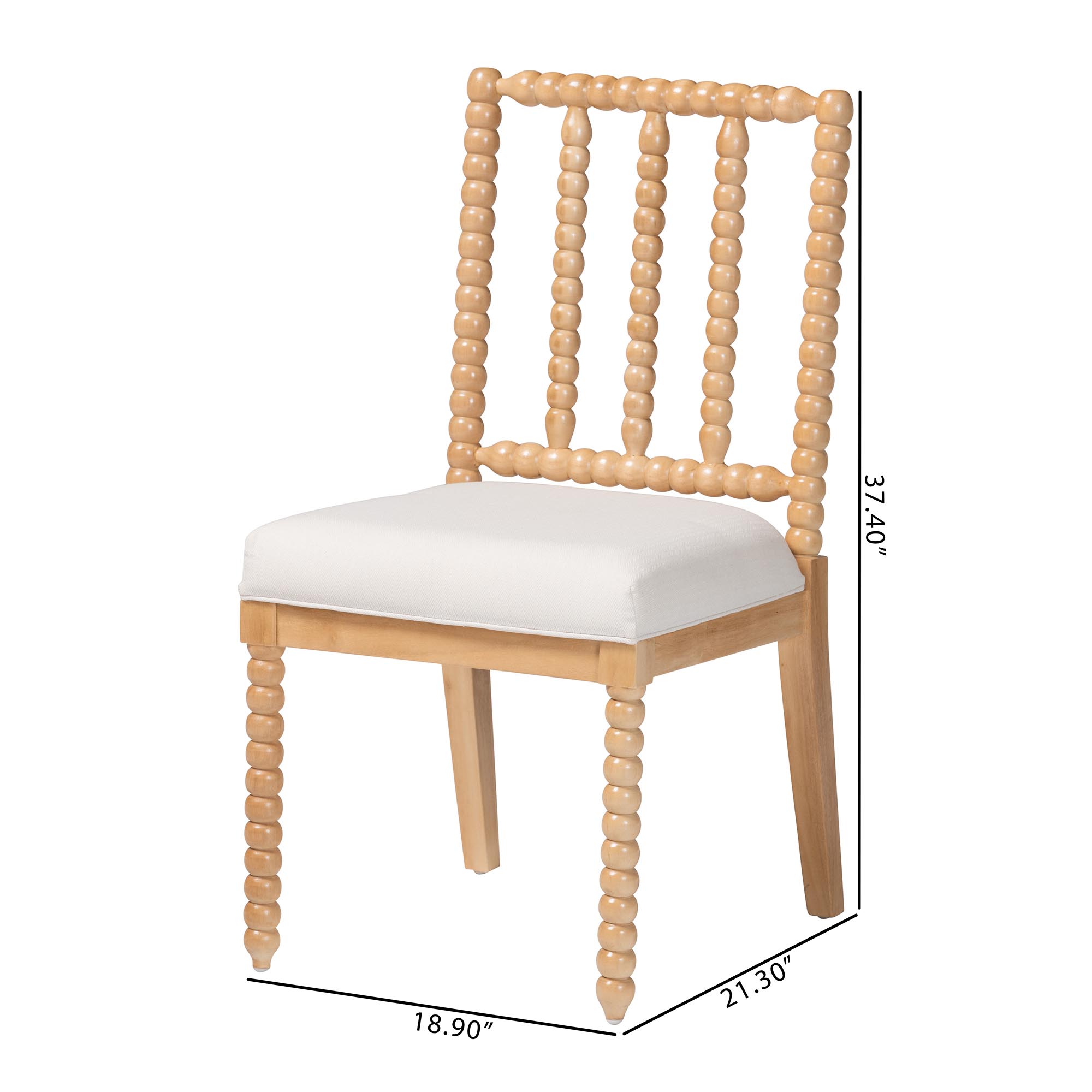 bali & pari Deya Bobbin Dining Chair - Wood Side Chair with Upholstered Seat and Spindle Backrest, Natural Brown