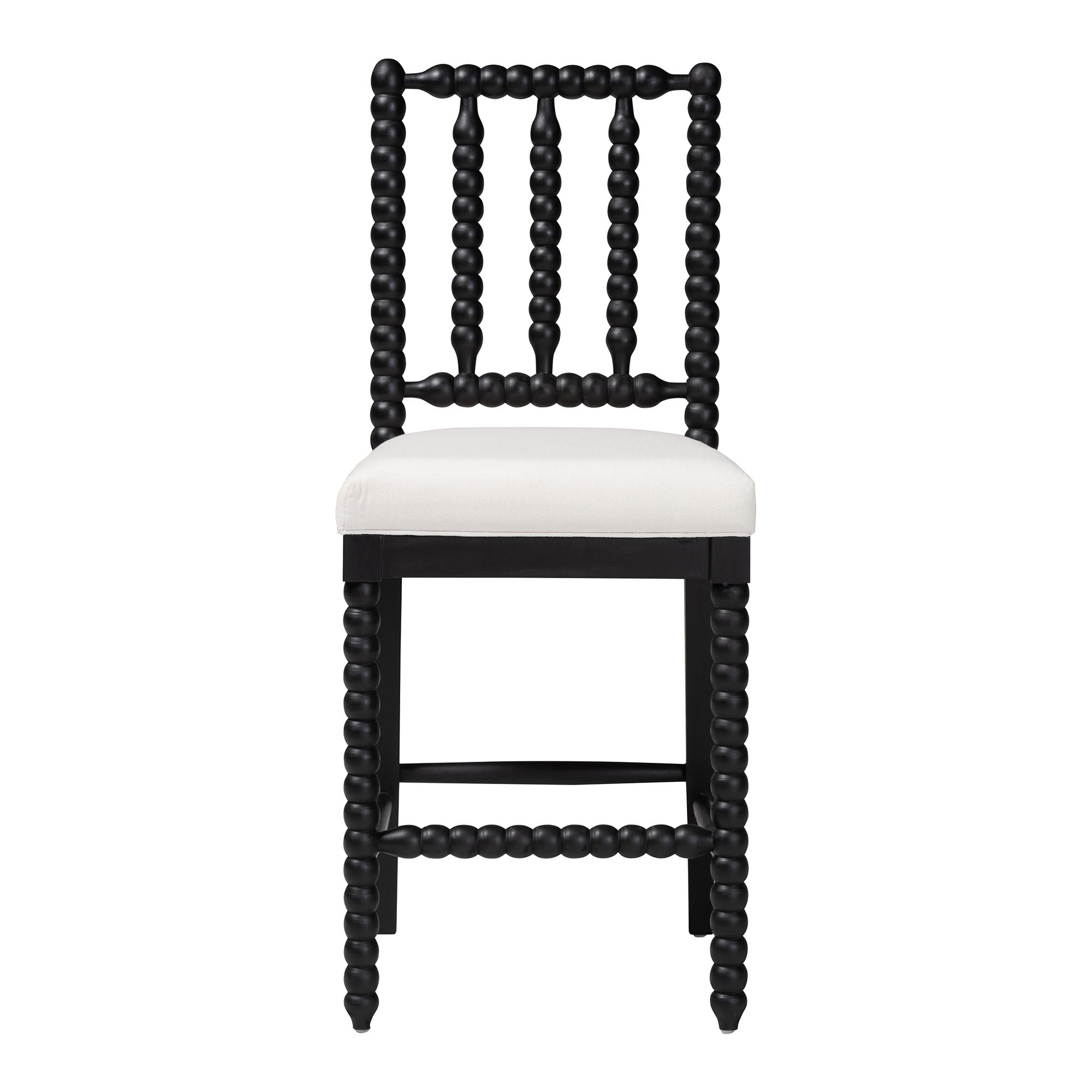 bali & pari Deya Bobbin Counter Stool - Sculptural Wood Kitchen Seating with Upholstered Seat and Spindle Back, Black