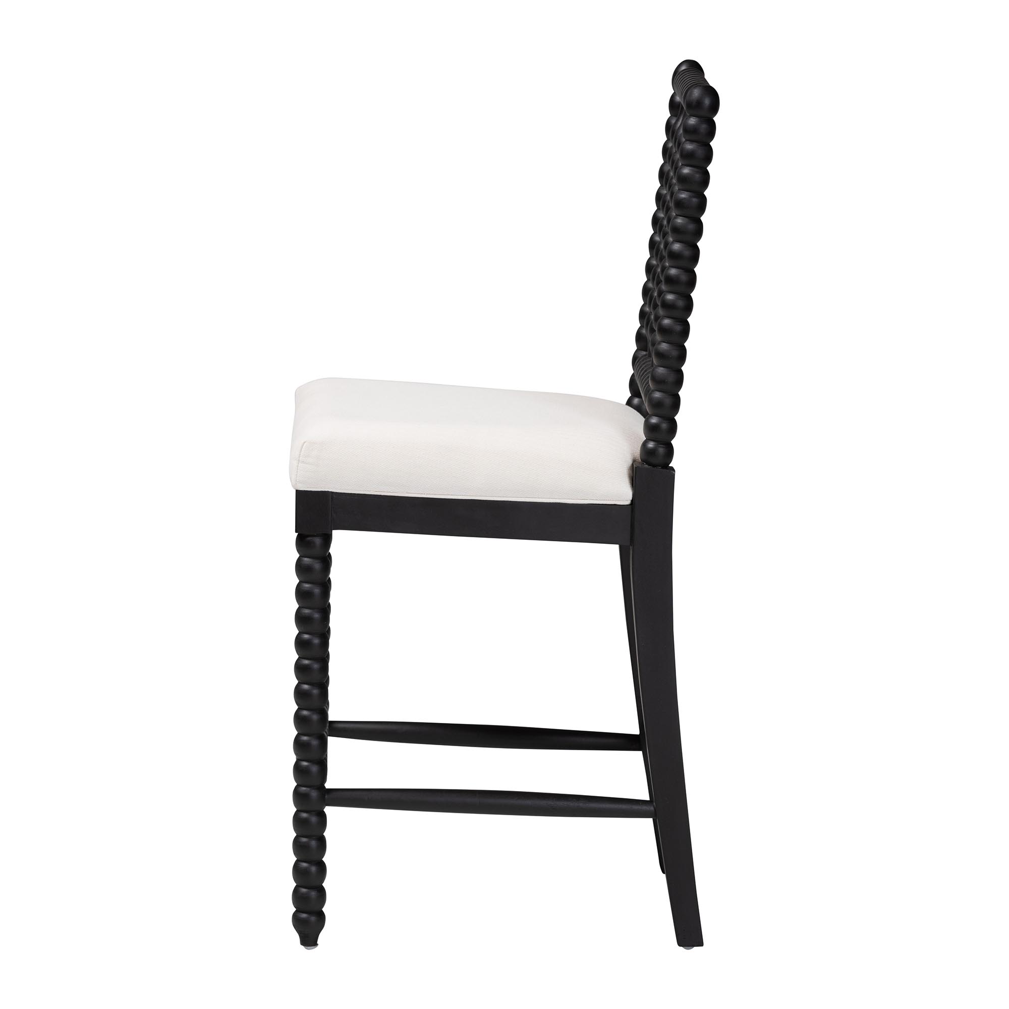 bali & pari Deya Bobbin Counter Stool - Sculptural Wood Kitchen Seating with Upholstered Seat and Spindle Back, Black