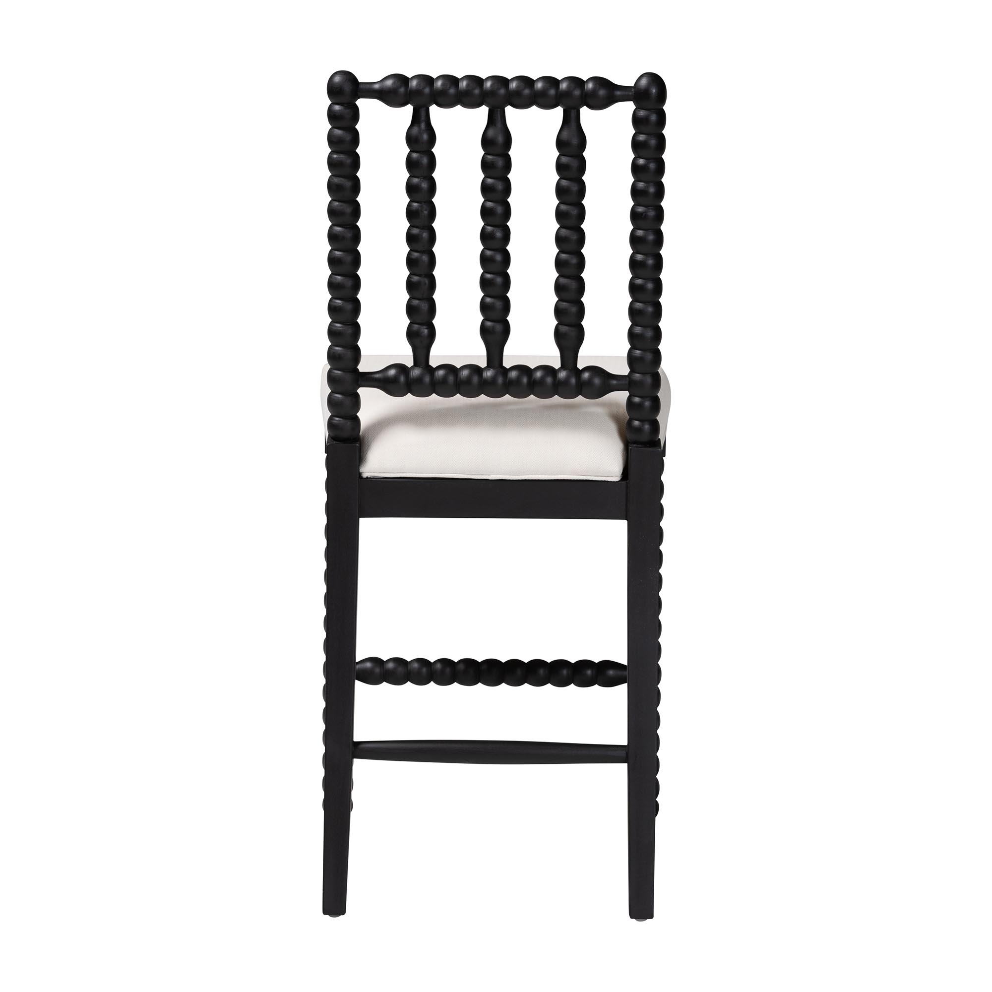bali & pari Deya Bobbin Counter Stool - Sculptural Wood Kitchen Seating with Upholstered Seat and Spindle Back, Black