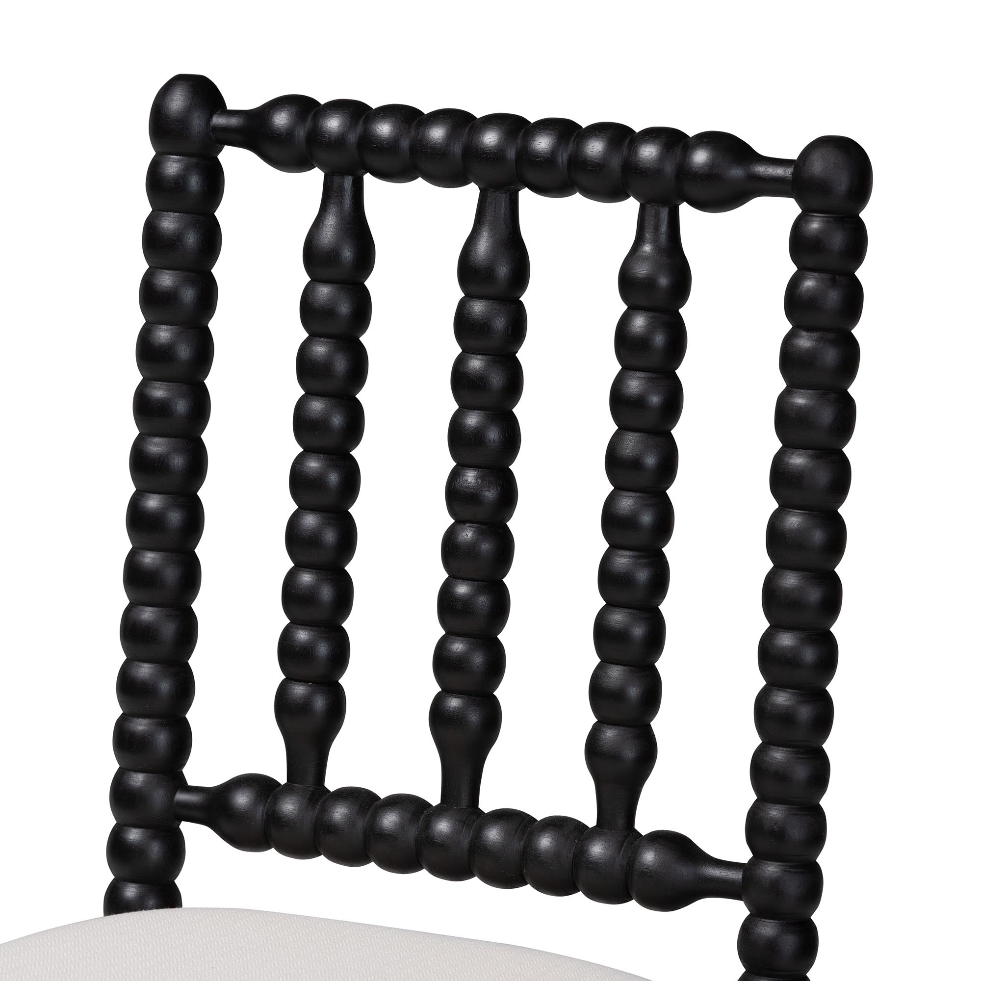 bali & pari Deya Bobbin Counter Stool - Sculptural Wood Kitchen Seating with Upholstered Seat and Spindle Back, Black