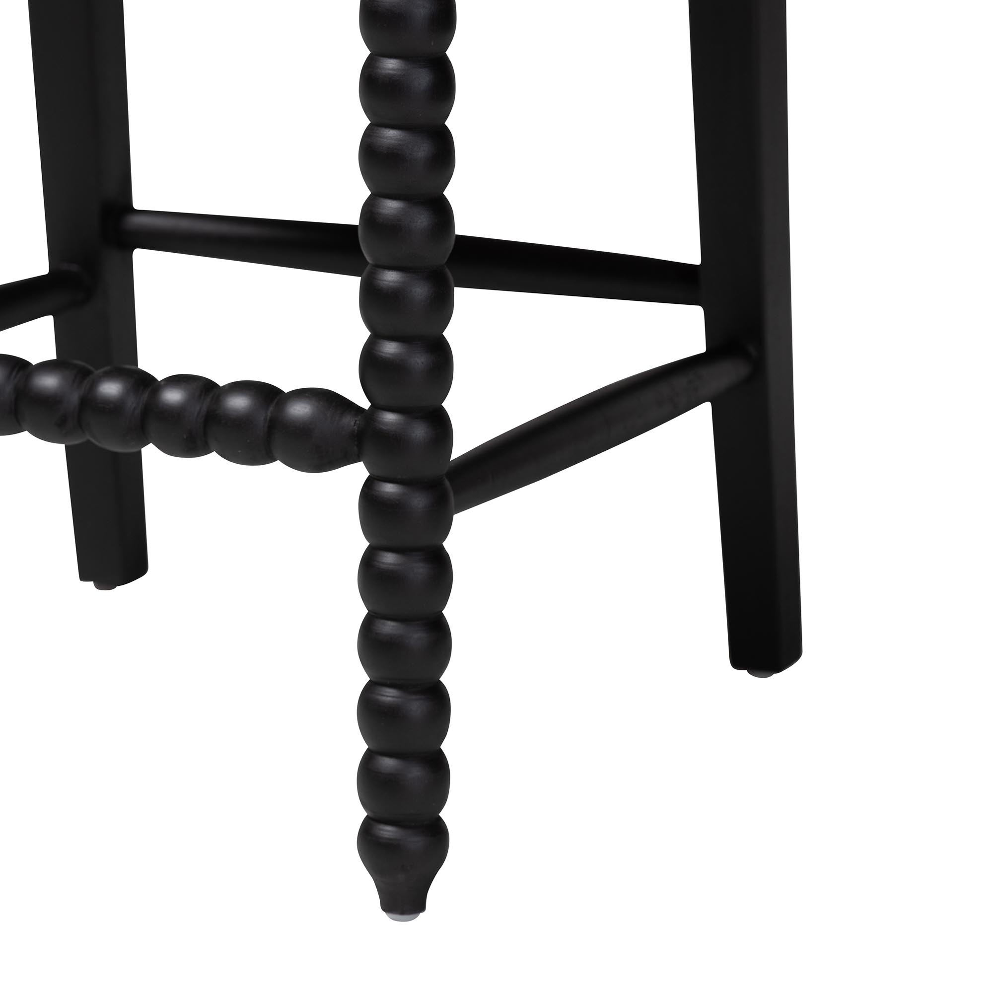 bali & pari Deya Bobbin Counter Stool - Sculptural Wood Kitchen Seating with Upholstered Seat and Spindle Back, Black