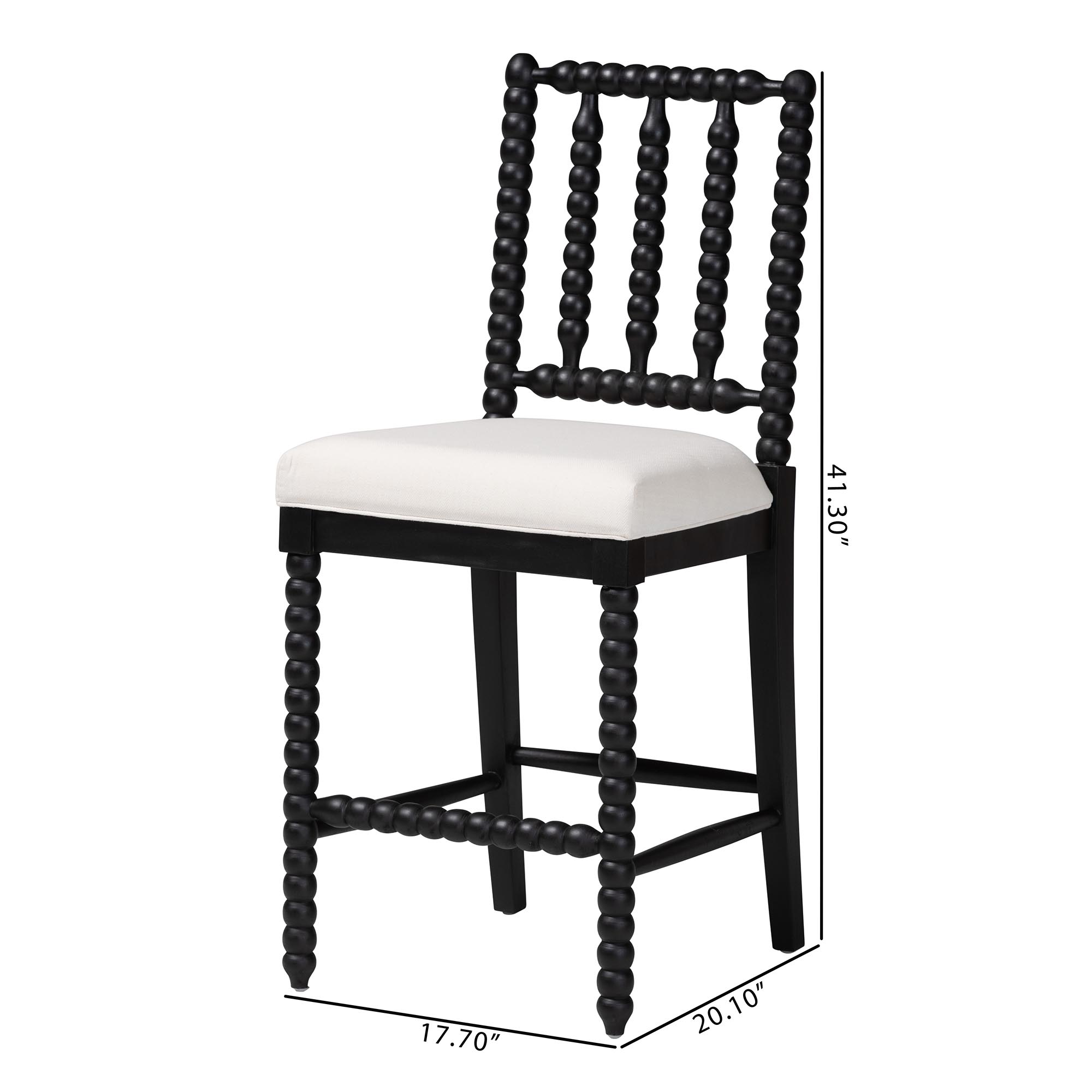bali & pari Deya Bobbin Counter Stool - Sculptural Wood Kitchen Seating with Upholstered Seat and Spindle Back, Black