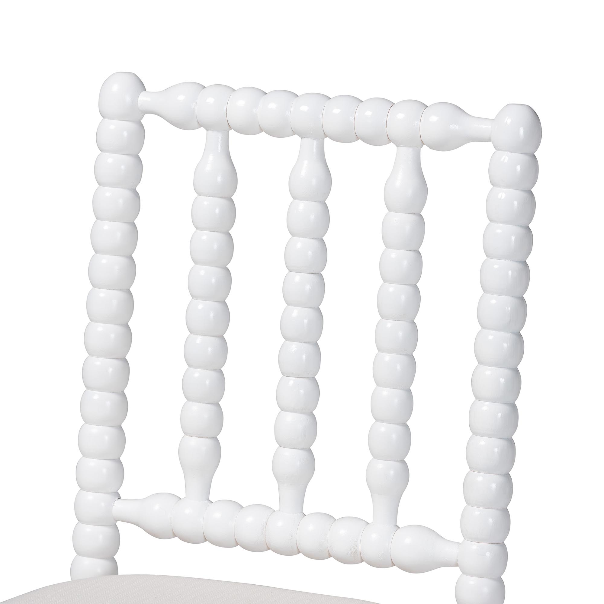 bali & pari Deya Bobbin Counter Stool - Sculptural Wood Kitchen Seating with Upholstered Seat and Spindle Back, White