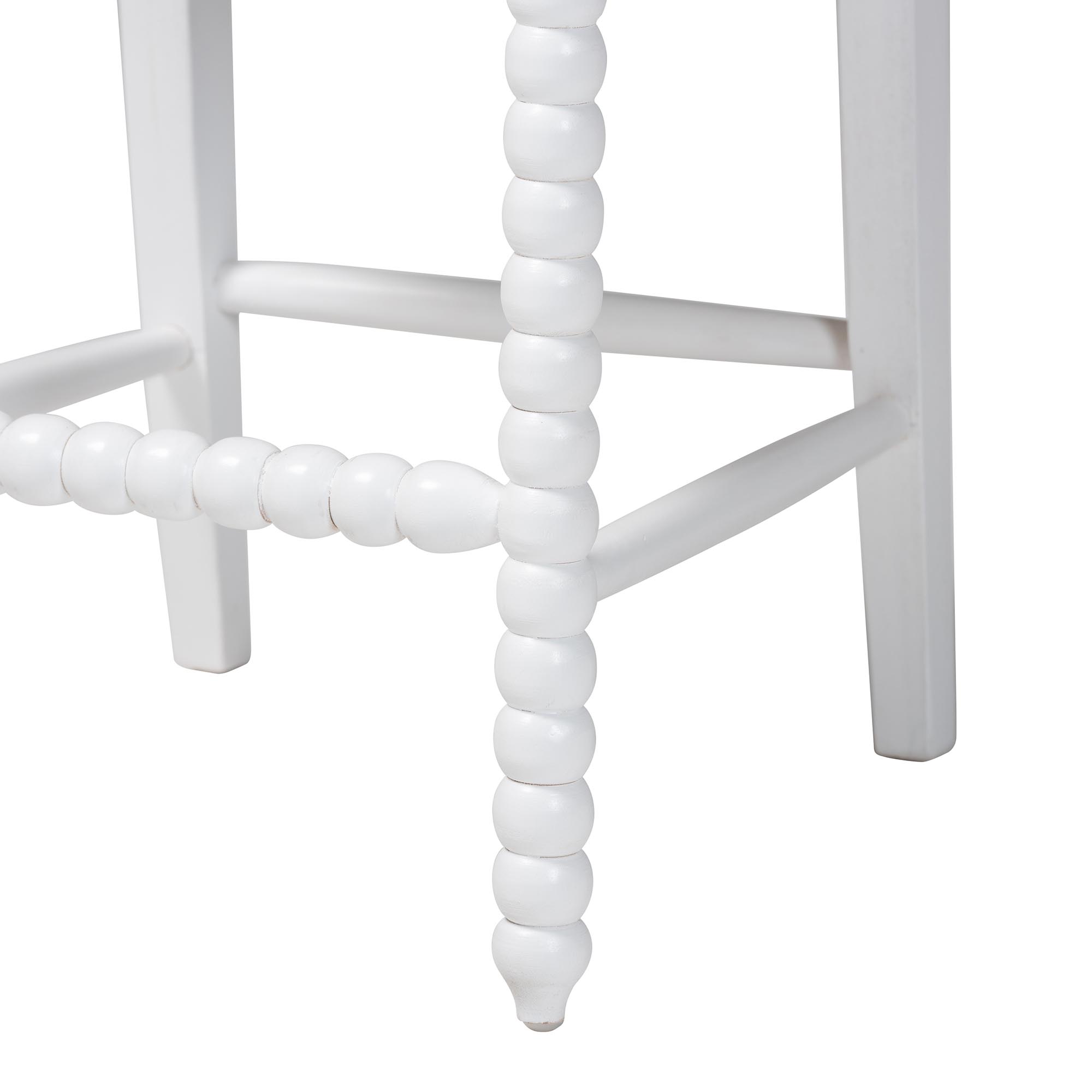 bali & pari Deya Bobbin Counter Stool - Sculptural Wood Kitchen Seating with Upholstered Seat and Spindle Back, White