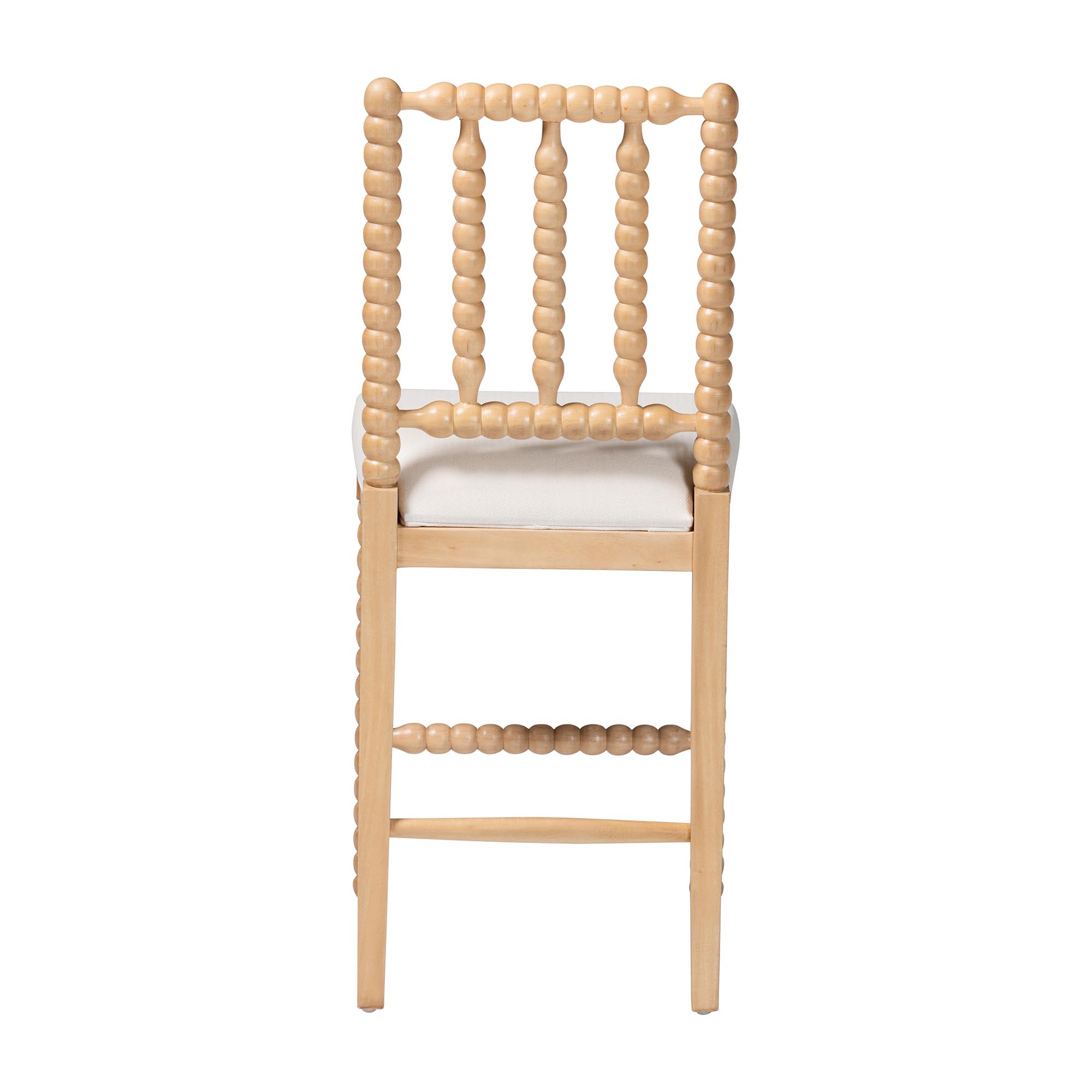 bali & pari Deya Bobbin Counter Stool - Sculptural Wood Kitchen Seating with Upholstered Seat and Spindle Back, Natural Brown