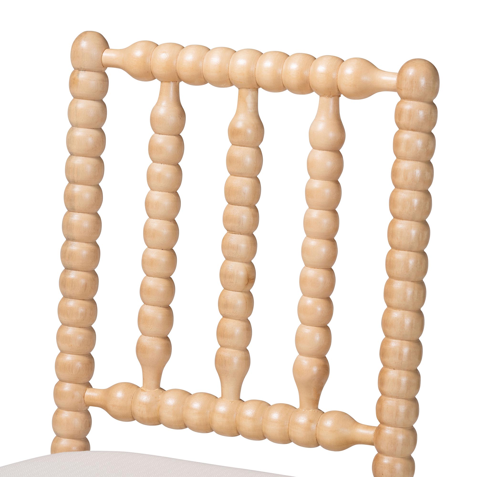 bali & pari Deya Bobbin Counter Stool - Sculptural Wood Kitchen Seating with Upholstered Seat and Spindle Back, Natural Brown