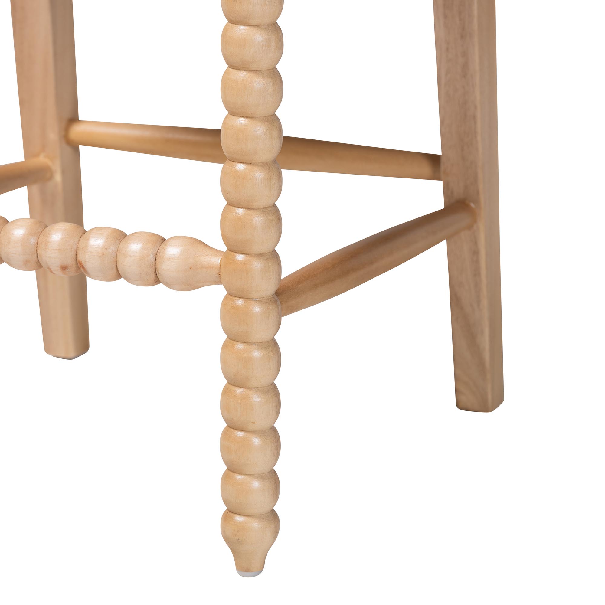 bali & pari Deya Bobbin Counter Stool - Sculptural Wood Kitchen Seating with Upholstered Seat and Spindle Back, Natural Brown
