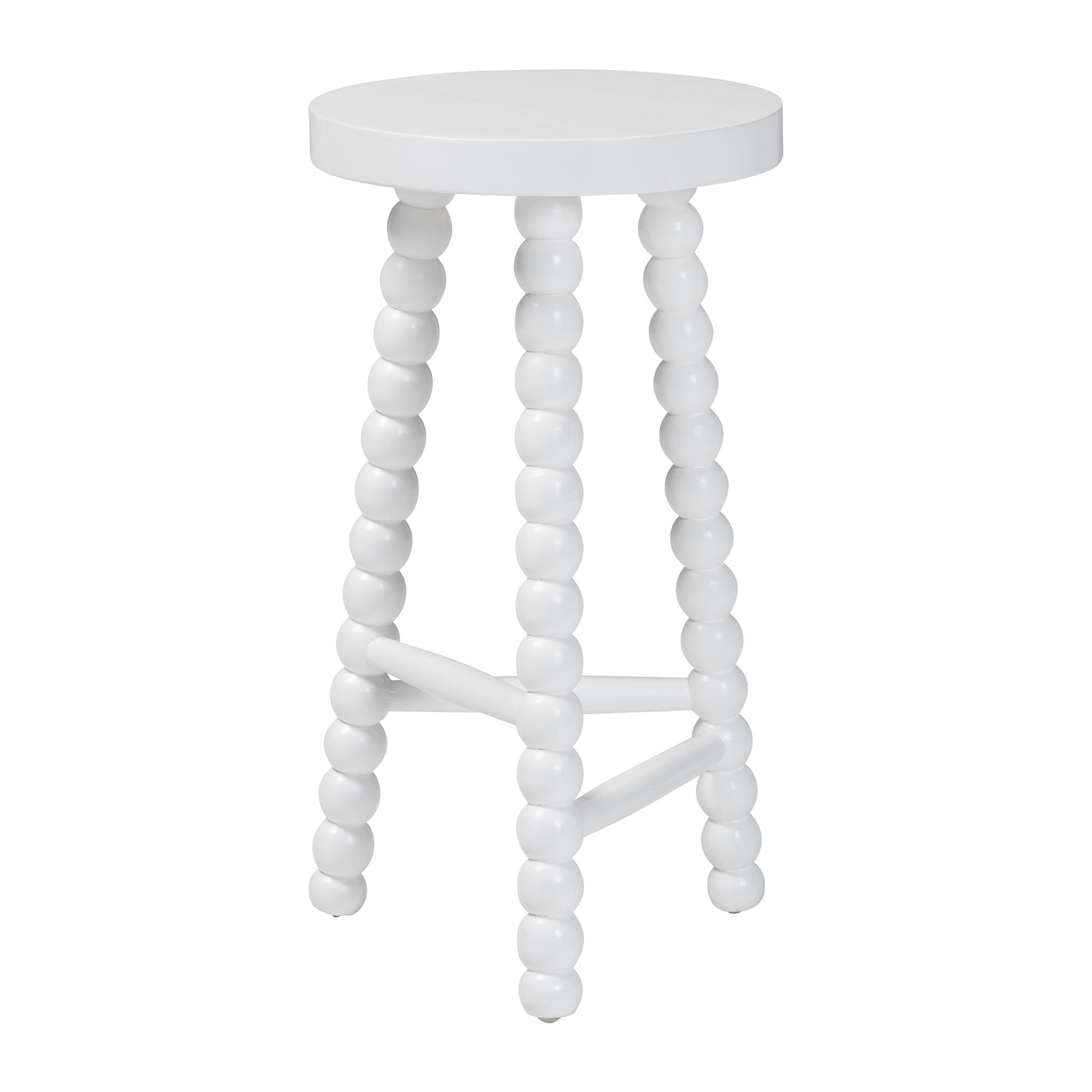 bali & pari David Acacia Wood Bobbin Counter Stool - Sculptural Backless Accent Stool for Kitchen Island or Lounge with Footrest, White