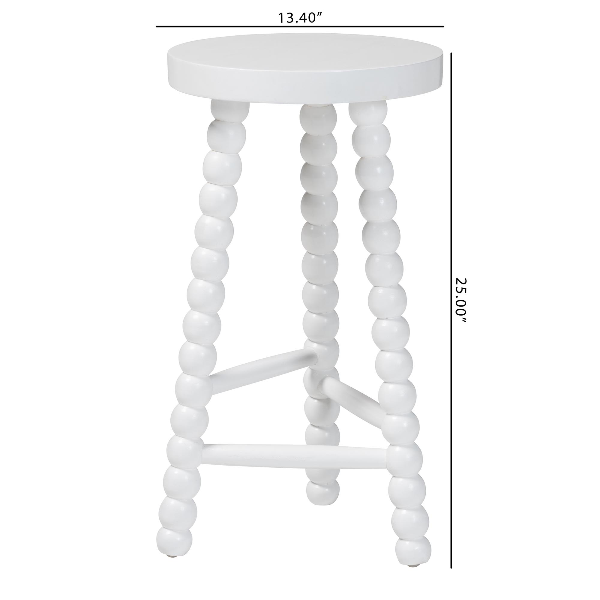 bali & pari David Acacia Wood Bobbin Counter Stool - Sculptural Backless Accent Stool for Kitchen Island or Lounge with Footrest, White