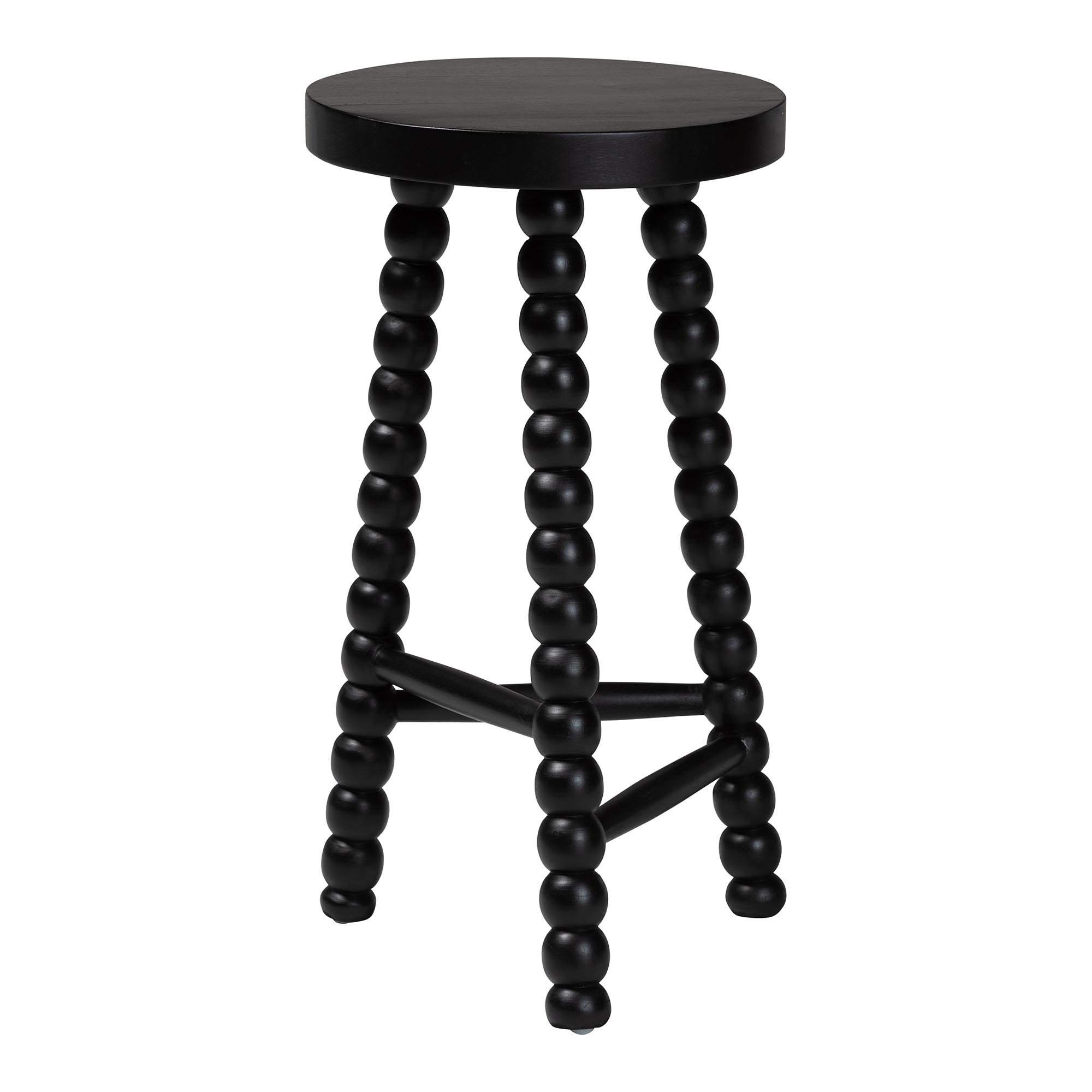 bali & pari David Acacia Wood Bobbin Counter Stool - Sculptural Backless Accent Stool for Kitchen Island or Lounge with Footrest, Black