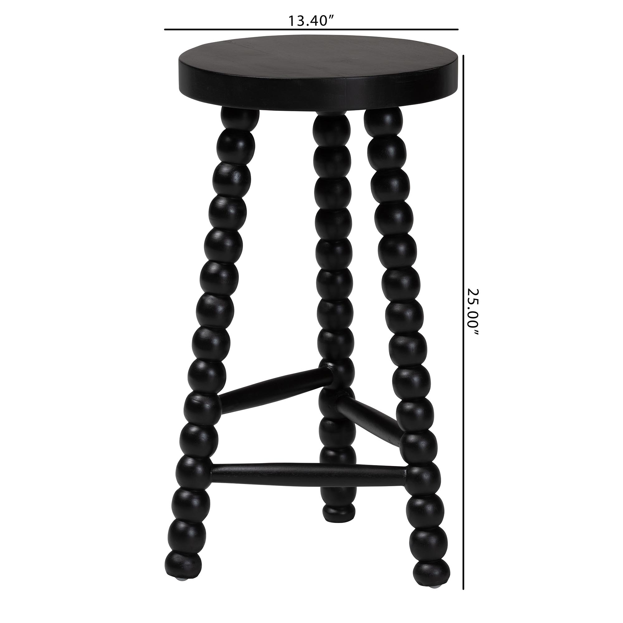 bali & pari David Acacia Wood Bobbin Counter Stool - Sculptural Backless Accent Stool for Kitchen Island or Lounge with Footrest, Black