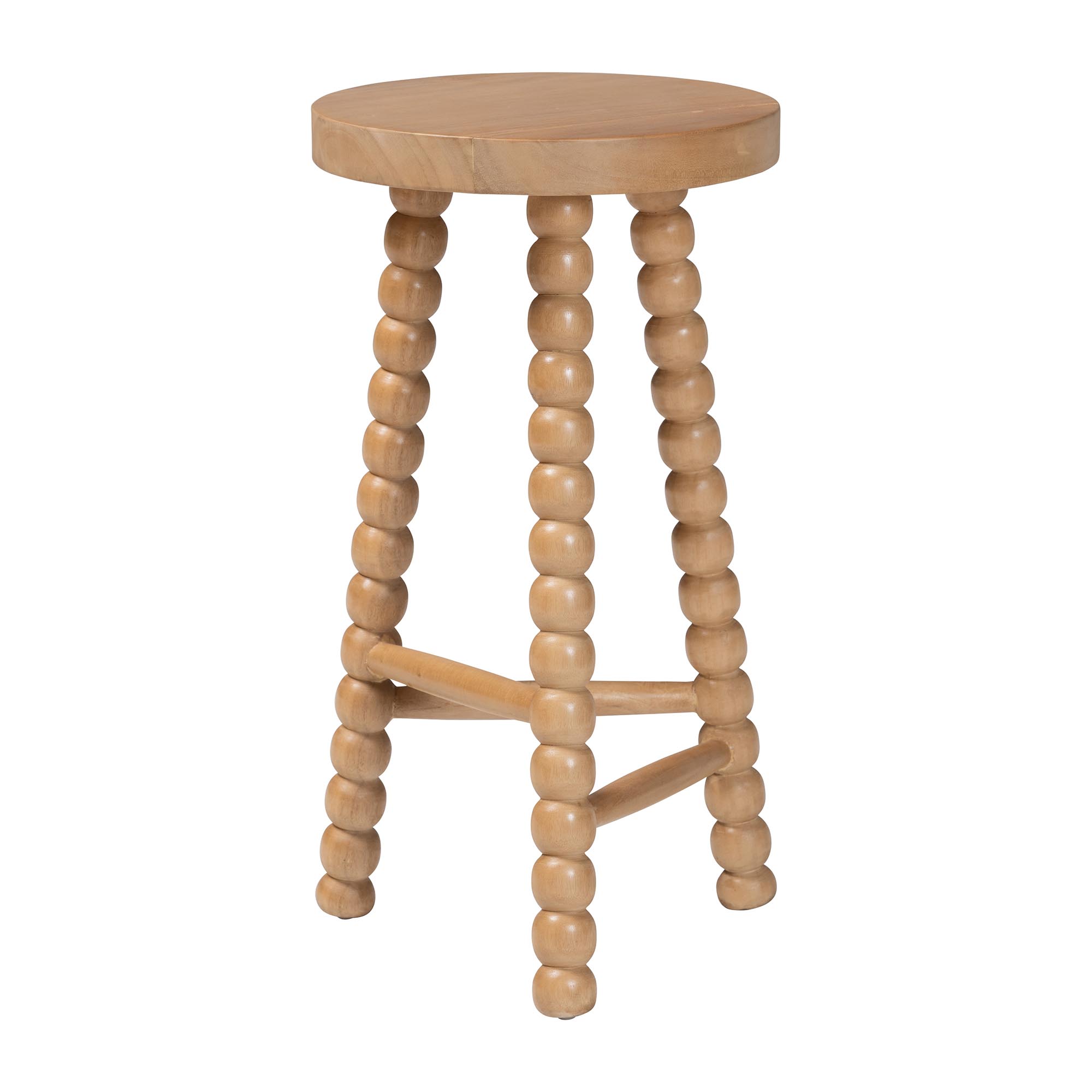 bali & pari David Acacia Wood Bobbin Counter Stool - Sculptural Backless Accent Stool for Kitchen Island or Lounge with Footrest, Natural Brown