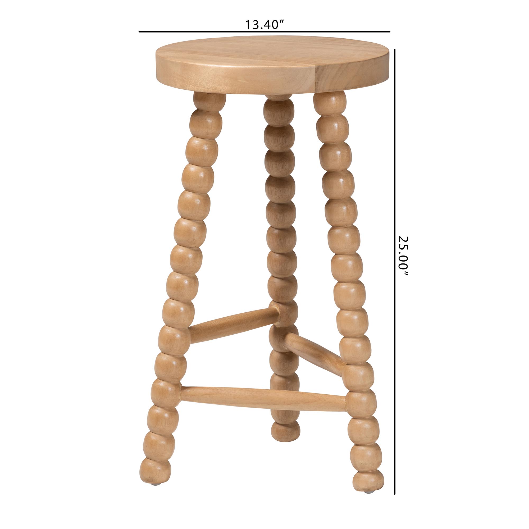 bali & pari David Acacia Wood Bobbin Counter Stool - Sculptural Backless Accent Stool for Kitchen Island or Lounge with Footrest, Natural Brown