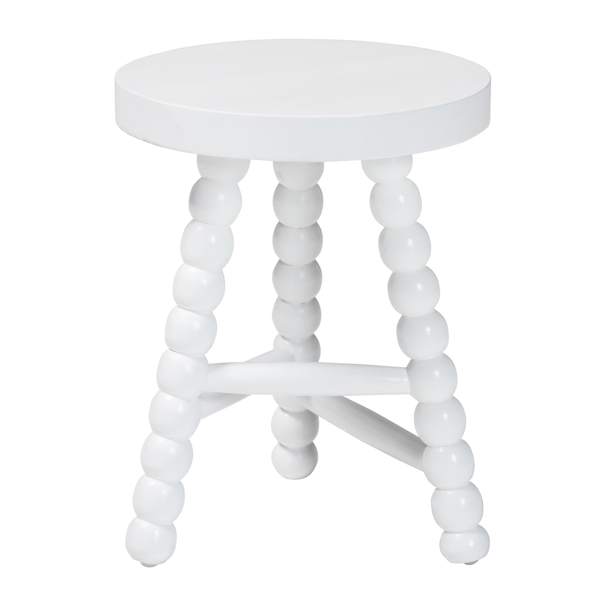 bali & pari David Acacia Wood Multipurpose Accent Stool - Turned Bobbin Decorative Side ottoman with Tripod Base, White