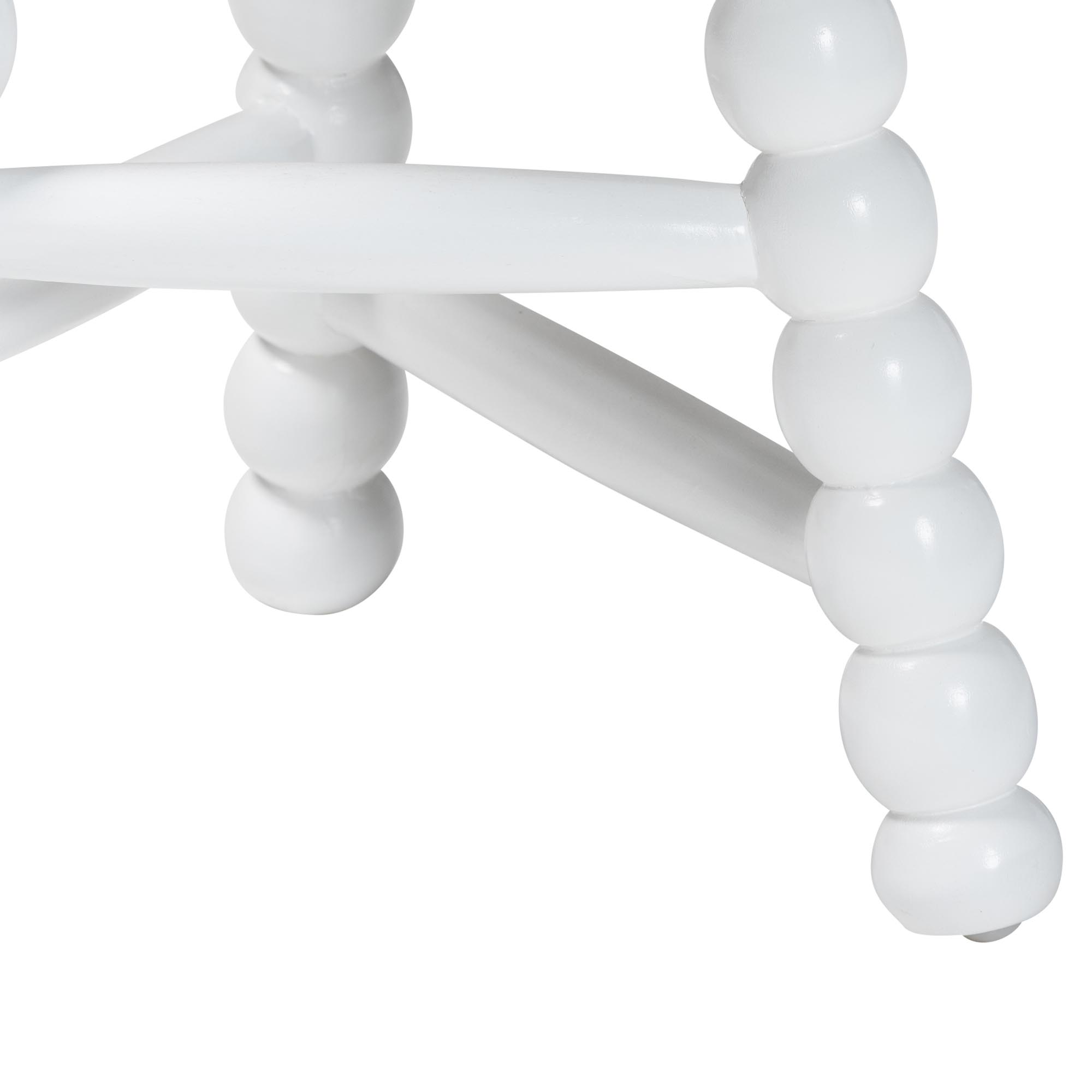 bali & pari David Acacia Wood Multipurpose Accent Stool - Turned Bobbin Decorative Side ottoman with Tripod Base, White