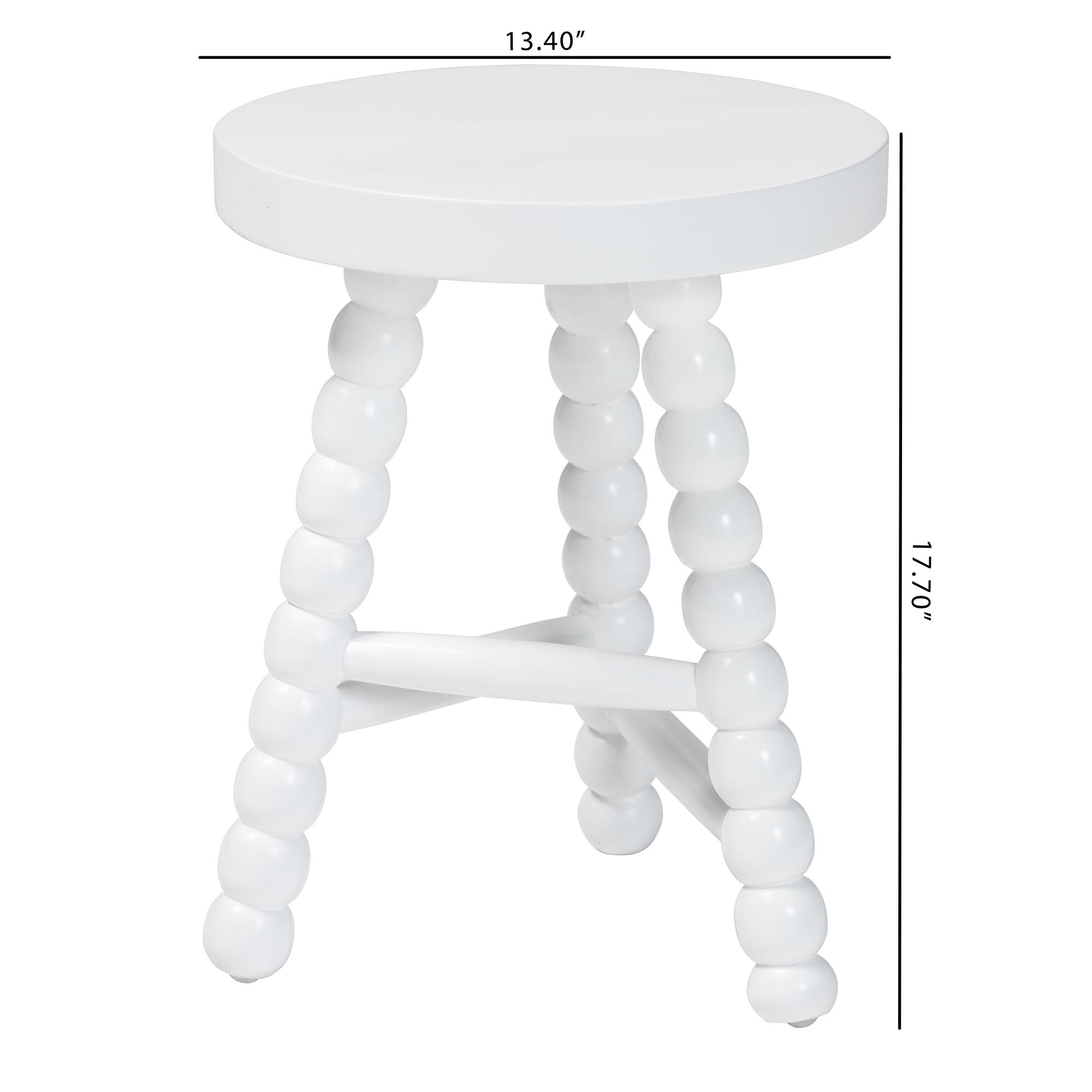 bali & pari David Acacia Wood Multipurpose Accent Stool - Turned Bobbin Decorative Side ottoman with Tripod Base, White
