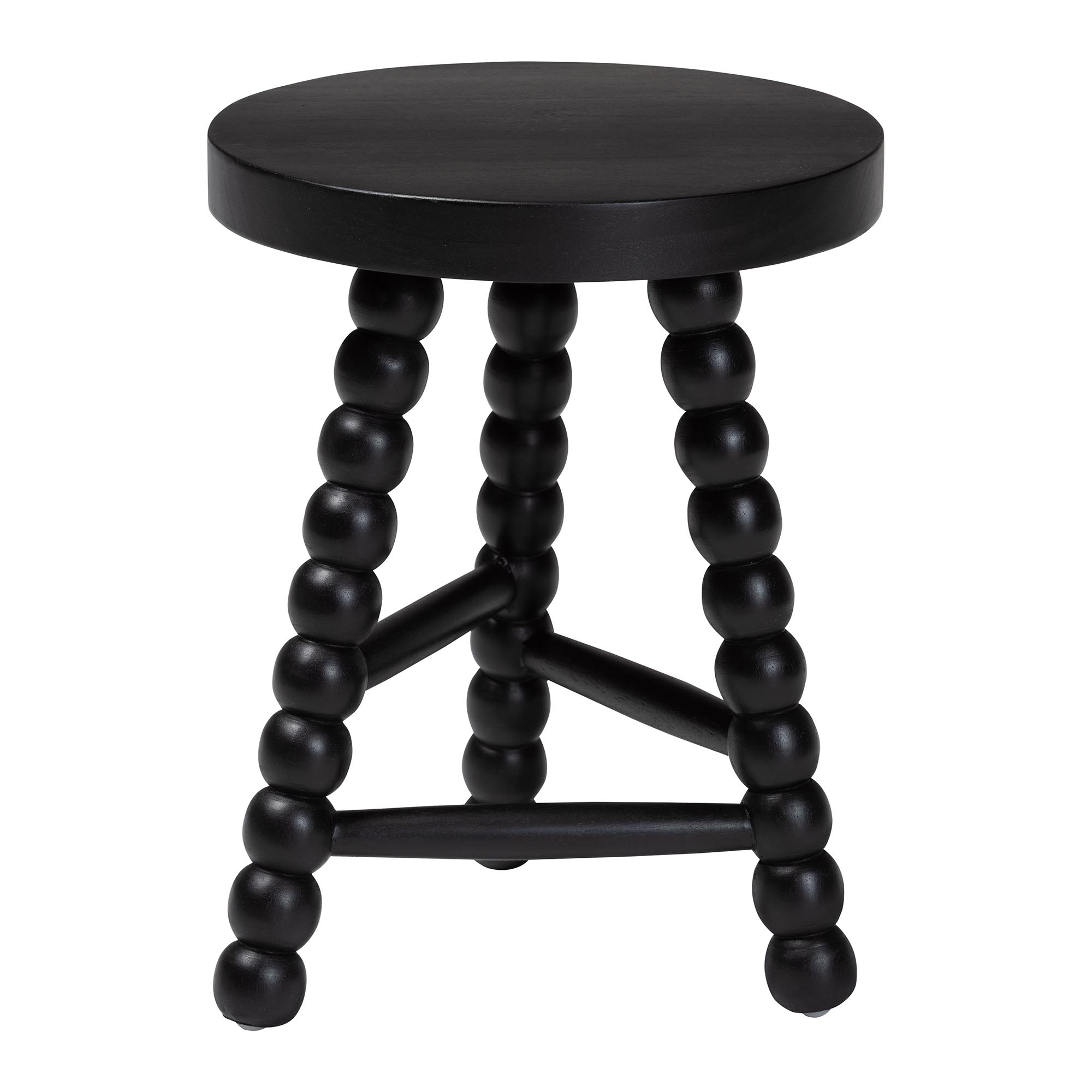 bali & pari David Acacia Wood Multipurpose Accent Stool - Turned Bobbin Decorative Side ottoman with Tripod Base, Black